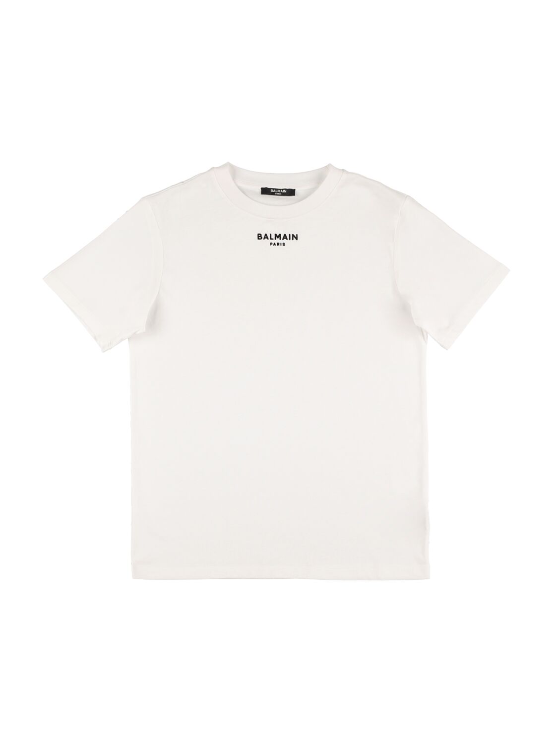 Balmain Kids' Organic Cotton Jersey T-shirt W/logo In Weiss,schwarz