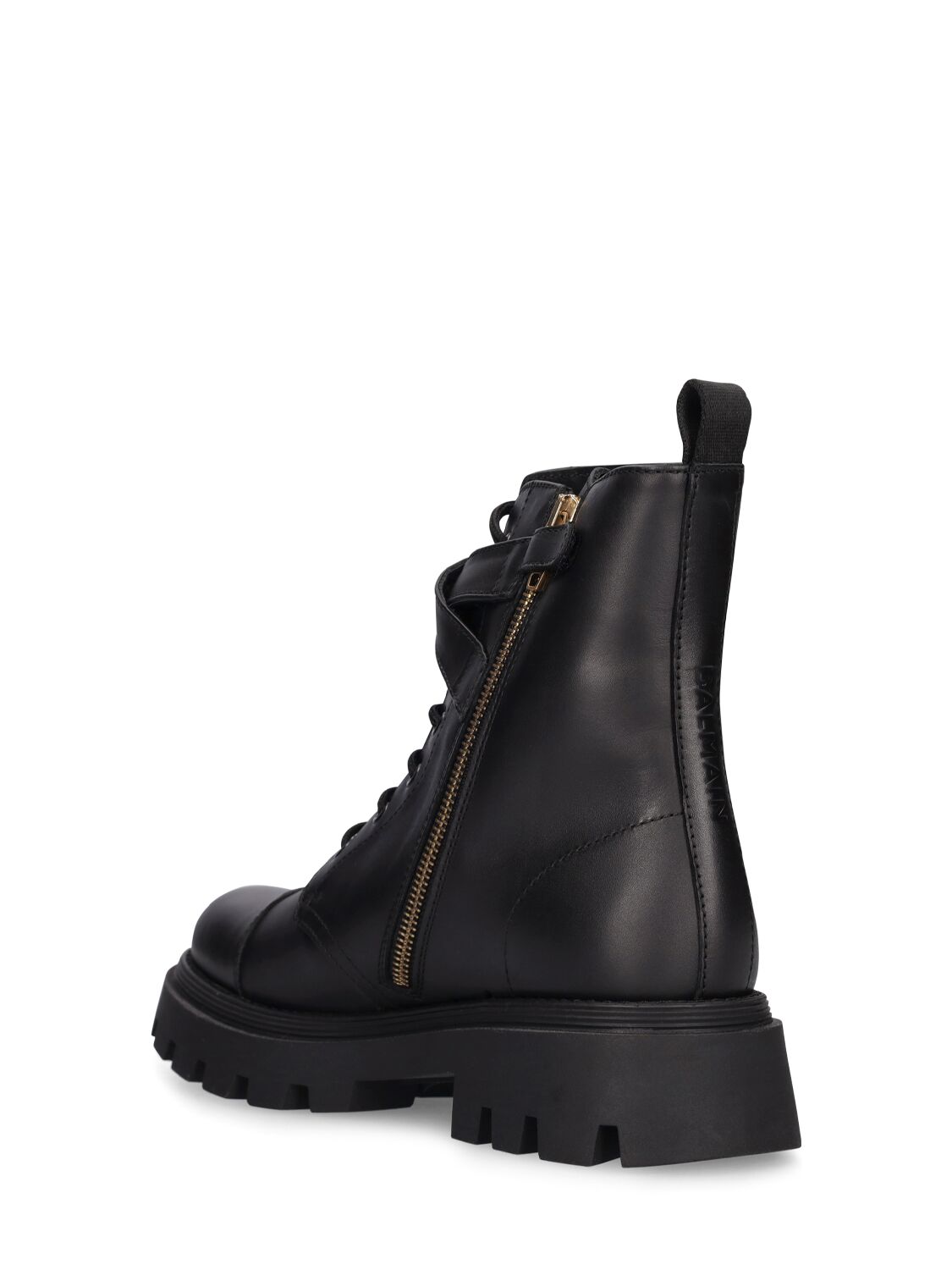 Shop Balmain Leather Lace-up Boots W/logo In Black,gold