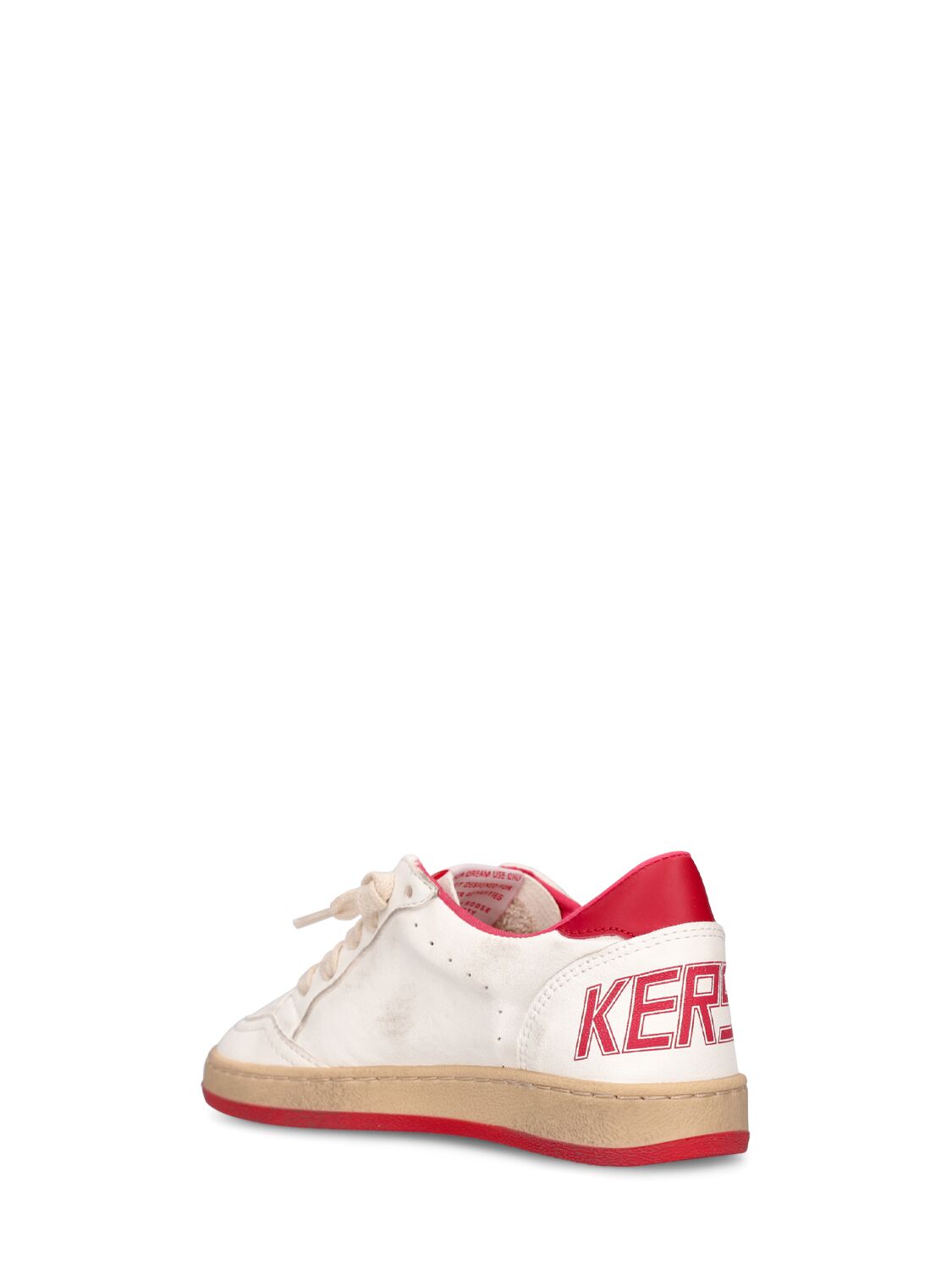 Shop Golden Goose Ballstar Leather Lace-up Sneakers In White,red