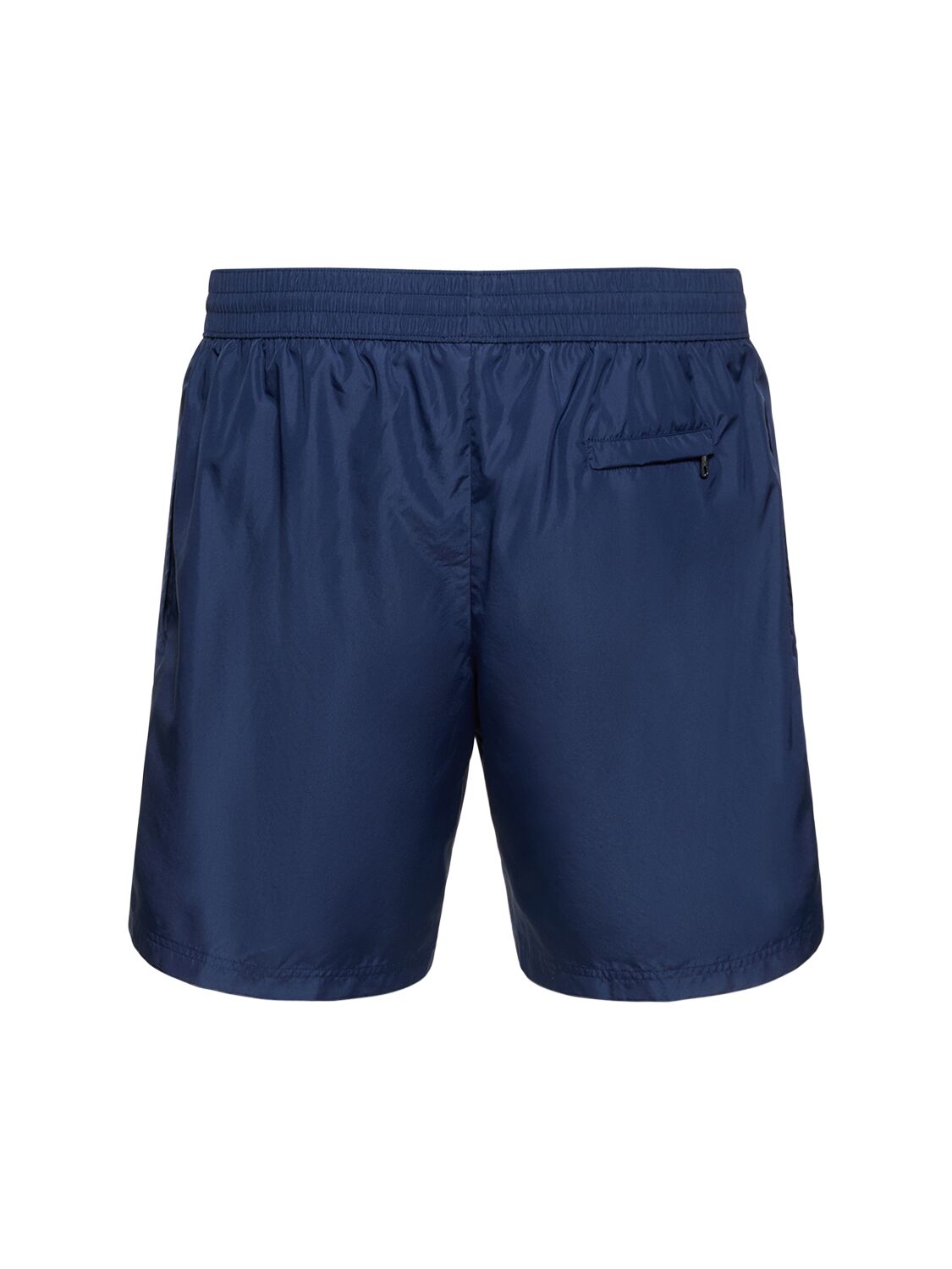 Shop Dolce & Gabbana Solid Color Swim Shorts W/ Logo Plaque In Navy