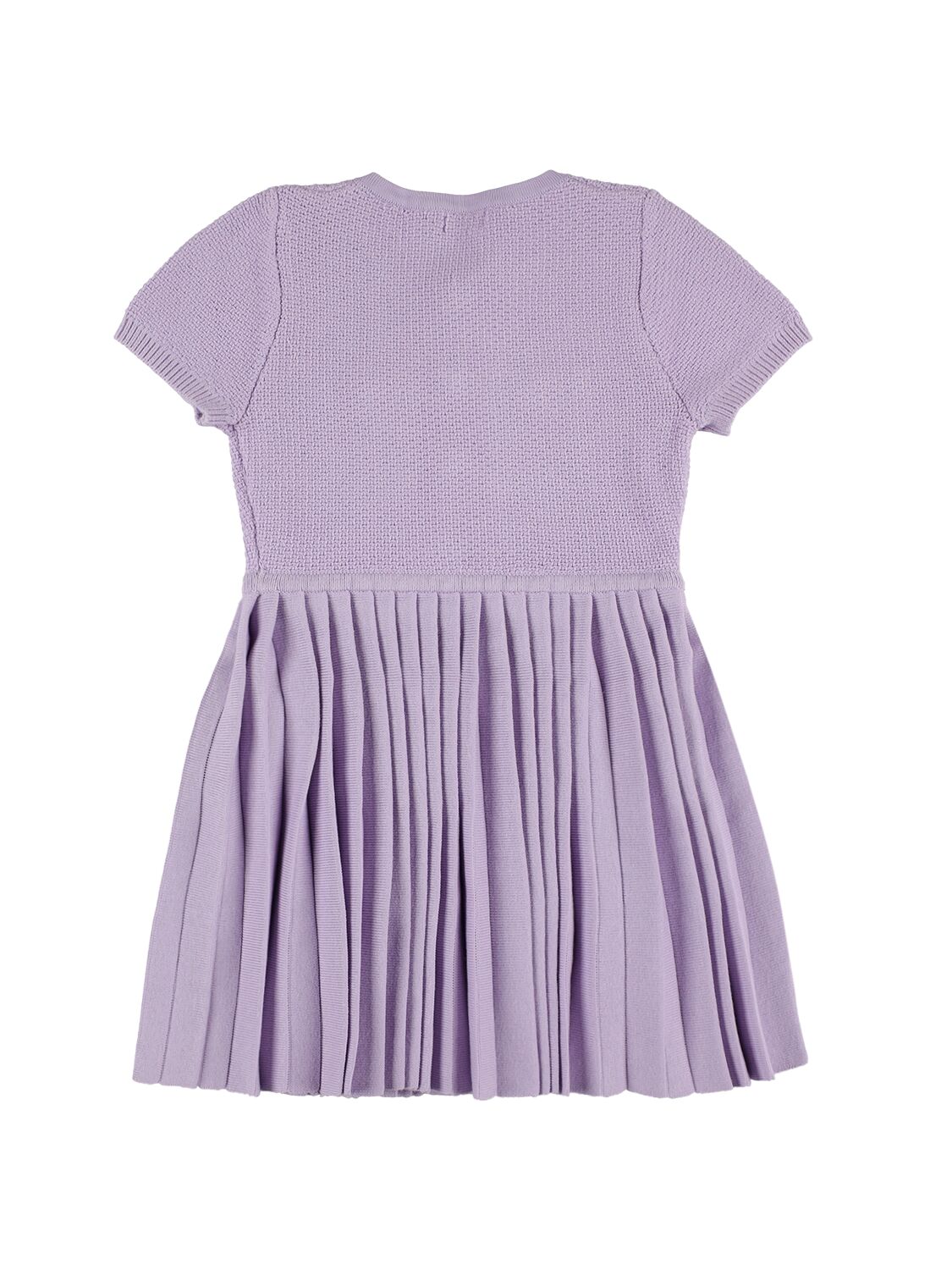 Shop Self-portrait Cotton Blend Knit Dress W/ Pleated Skirt In Light Lila