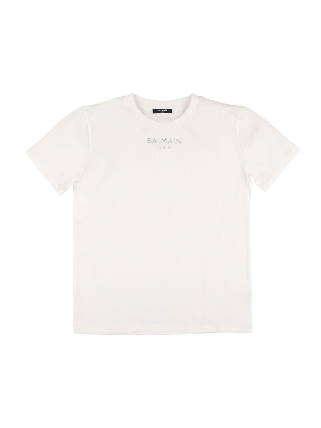 Balmain Kids' Organic Cotton Jersey T-shirt W/logo In Weiss