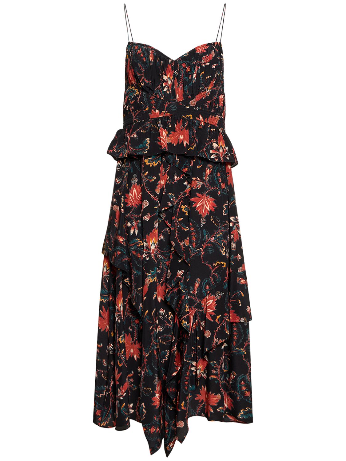Shop Ulla Johnson Renata Ruffled Silk Long Dress In Multicolor