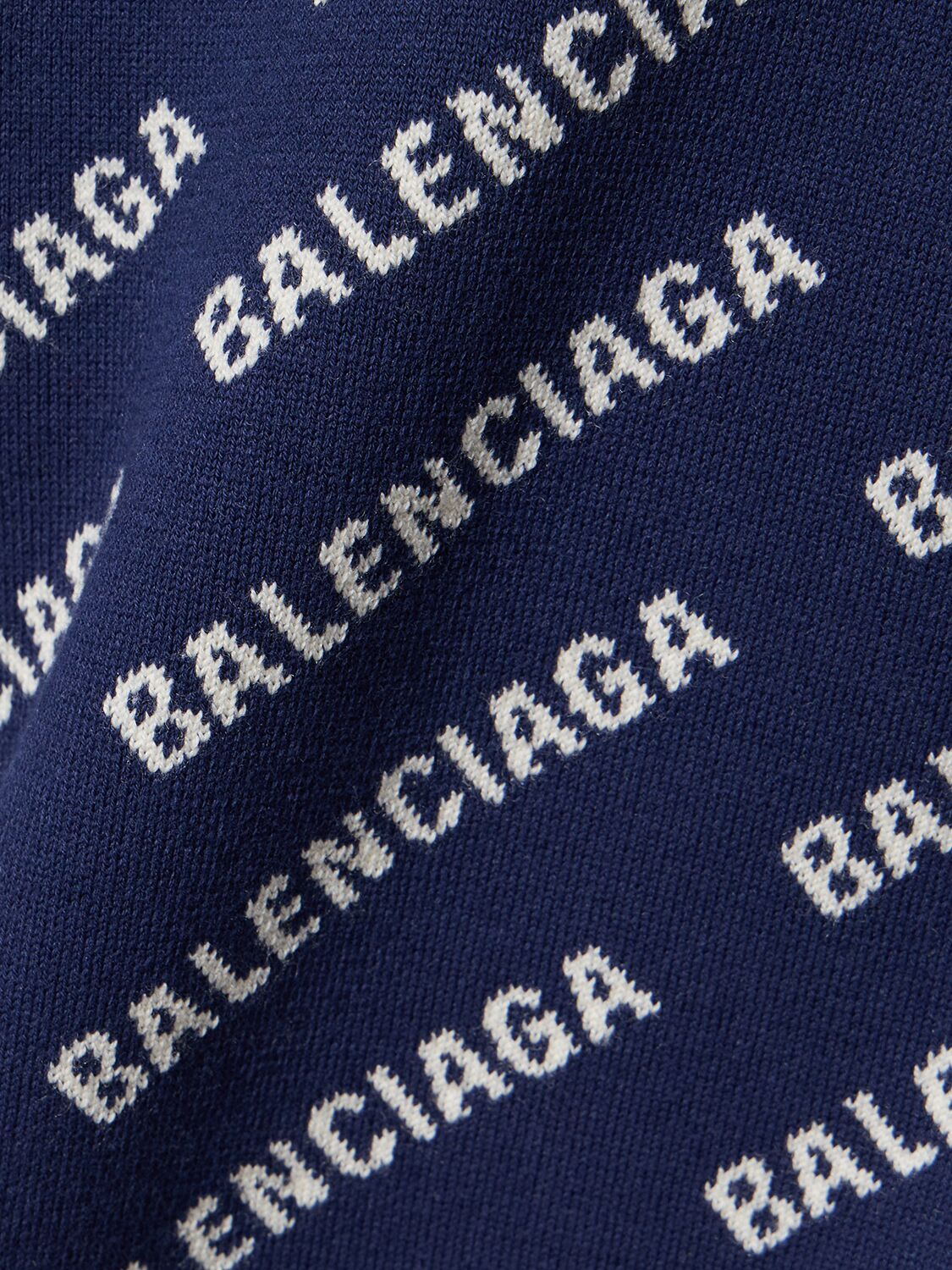 Shop Balenciaga All-over Logo Cotton Blend Sweater In Navy,white