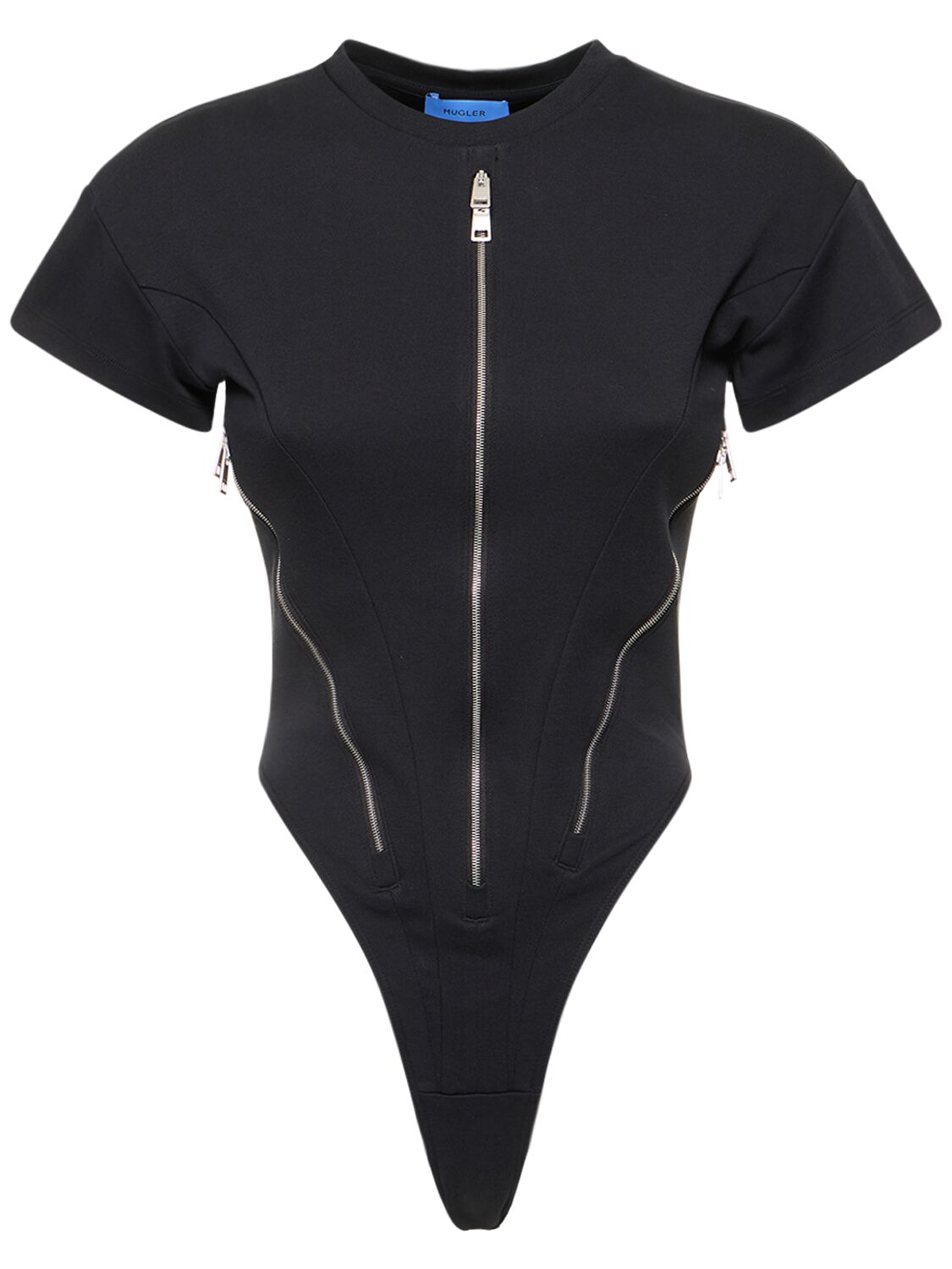 Shop Mugler Zipped Cotton Jersey Bodysuit In Black