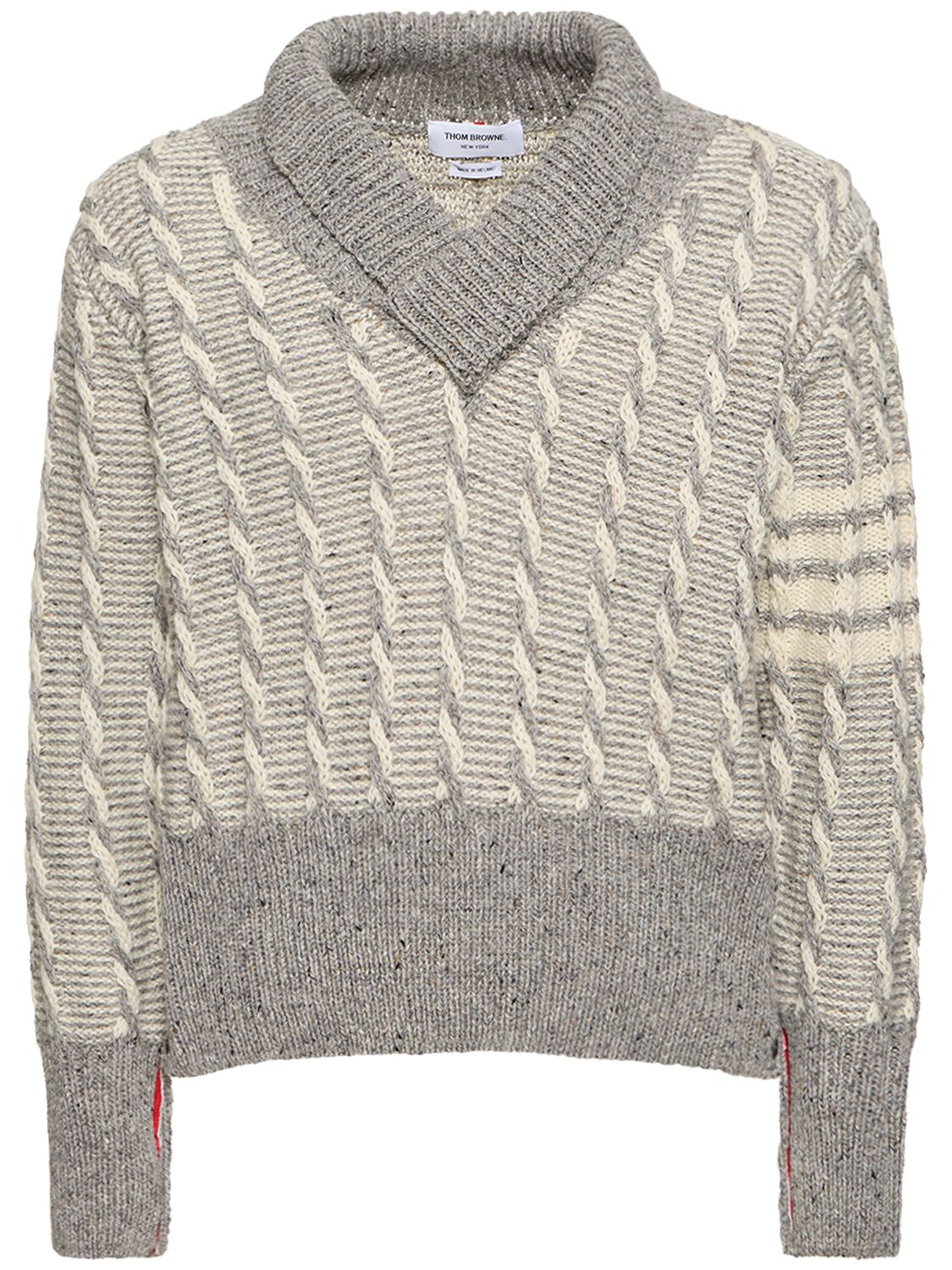 Pull-over Bicolore En Maille À Col En V - THOM BROWNE - Modalova