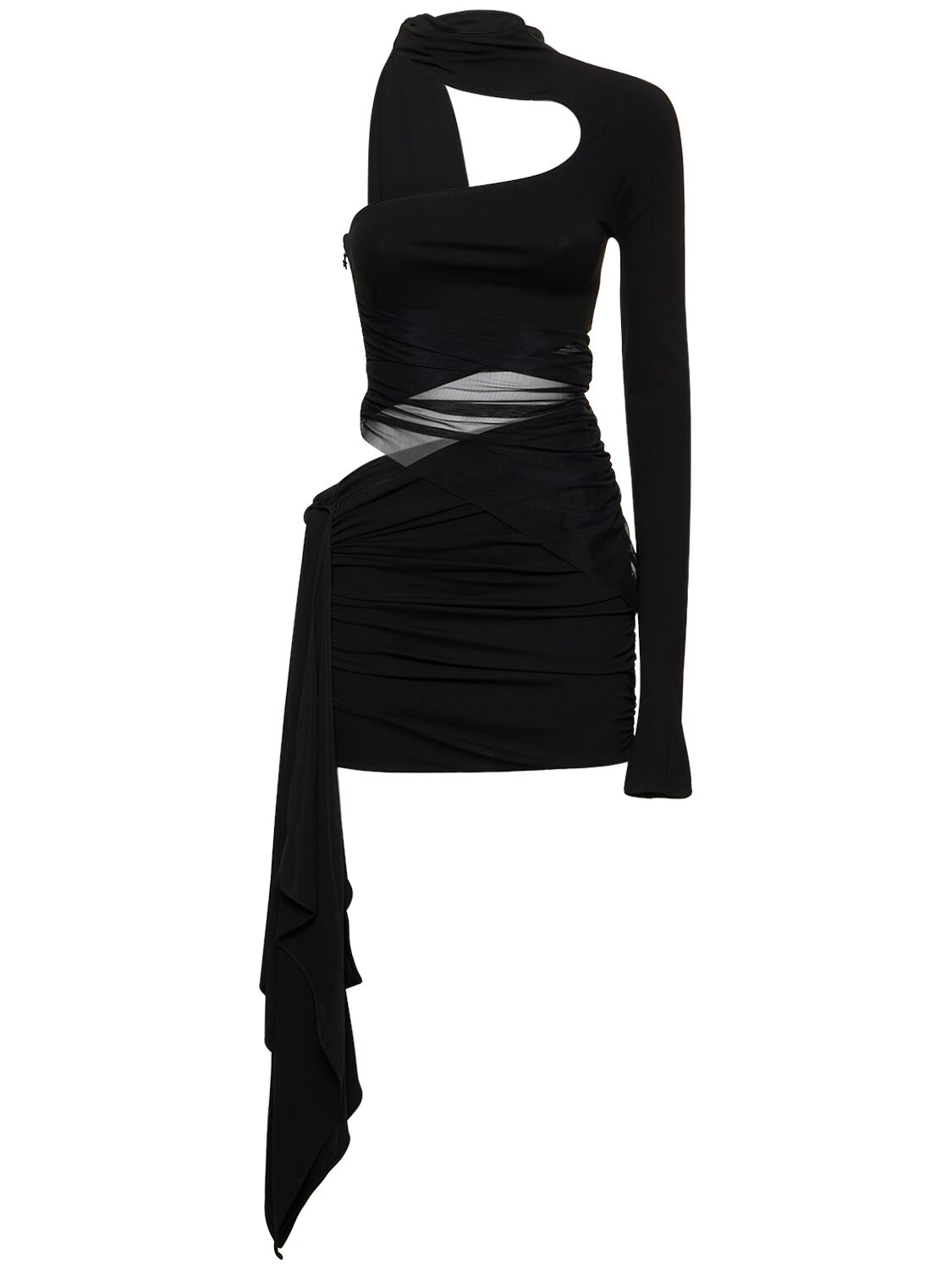 Mugler Asymmetric Cut-out Minidress In Black