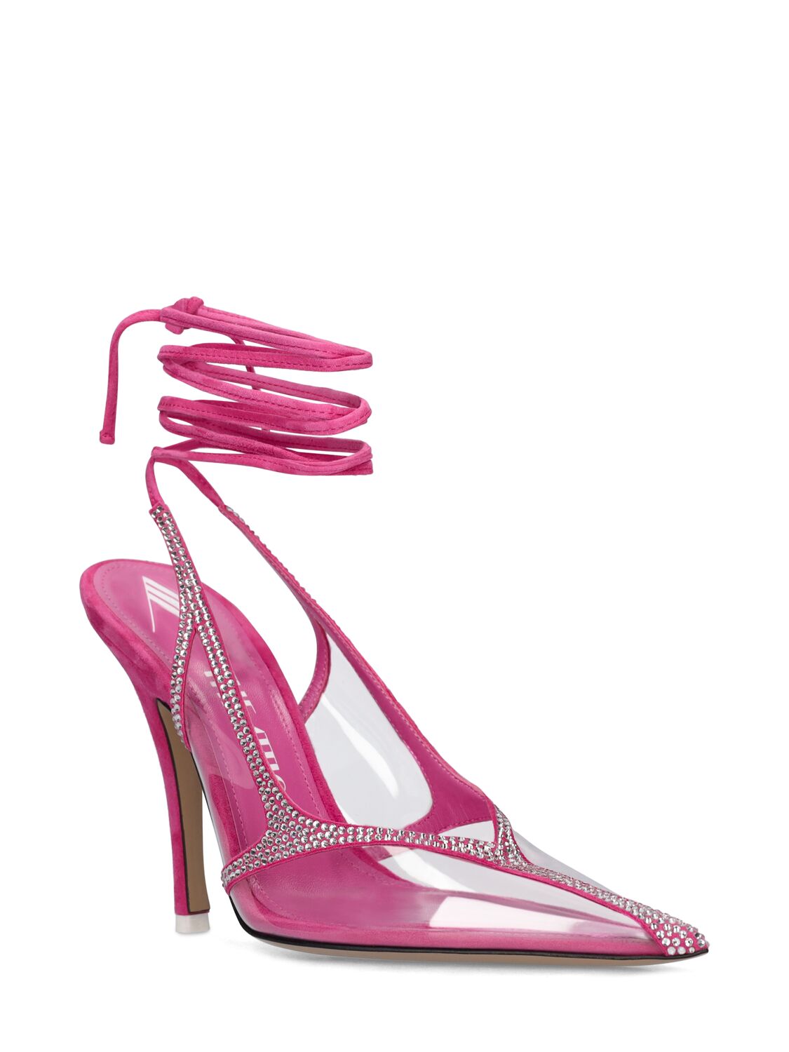 Shop Attico 105mm Venus Chrome Suede & Pvc Pumps In Pink,silver