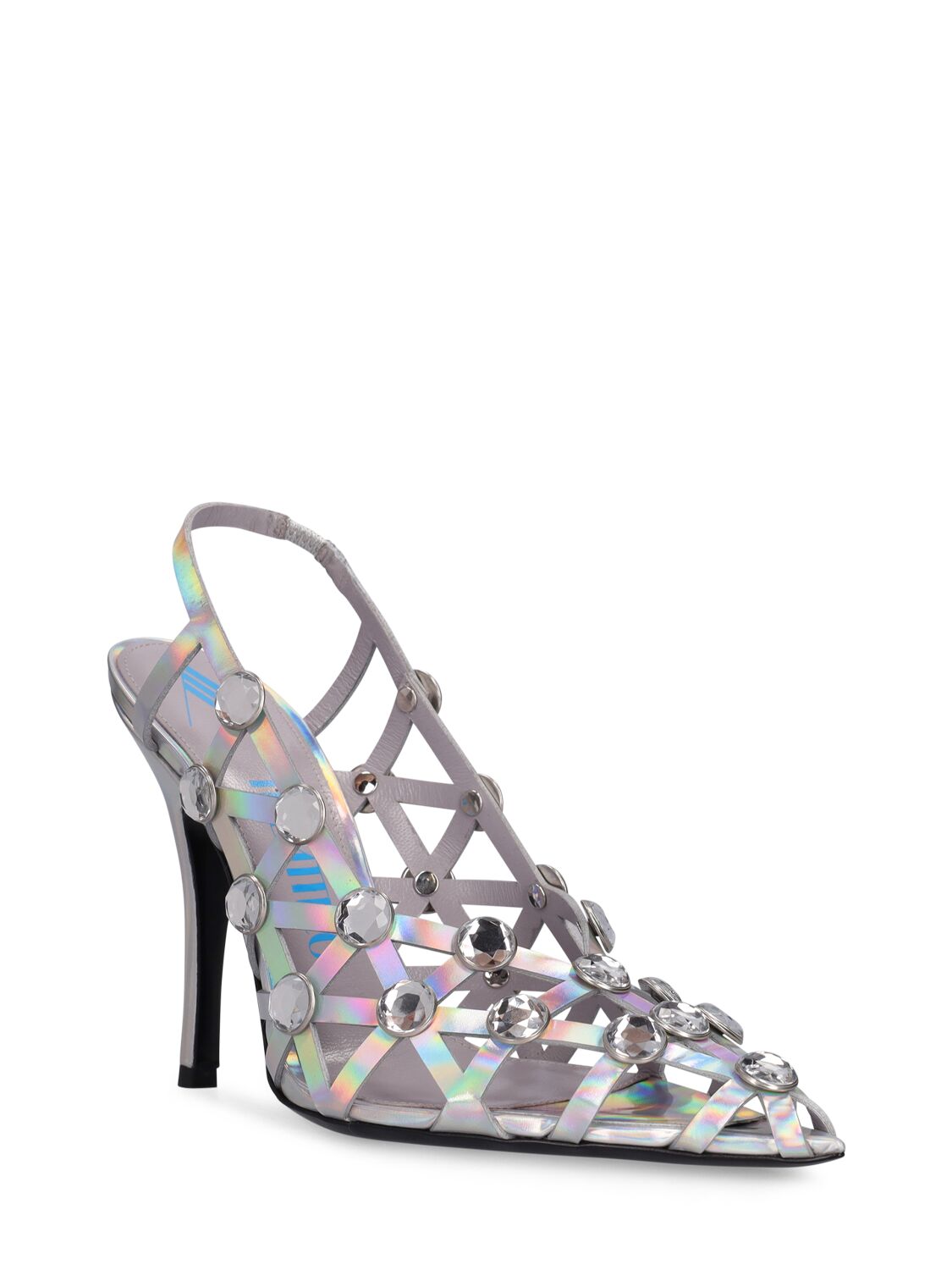 Shop Attico 105mm Grid Laminated Leather Slingbacks In Silver