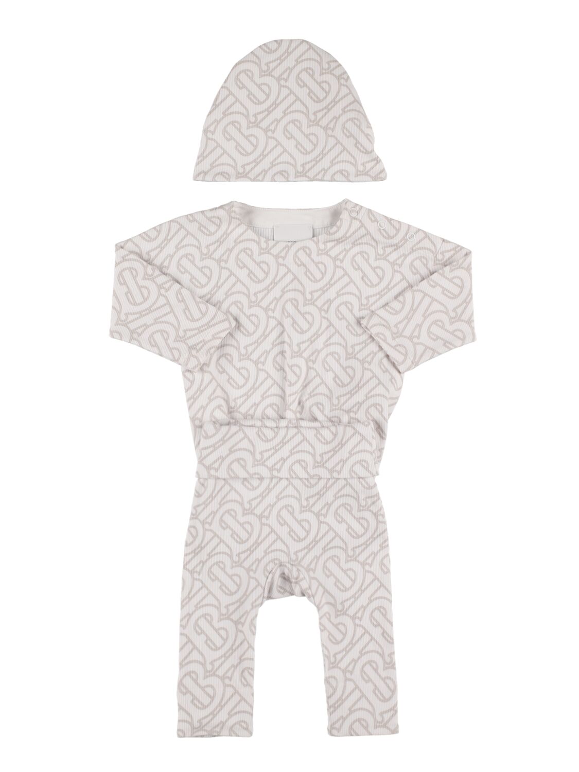 Burberry Babies' Cotton Blend Bodysuit, Trousers And Hat In White