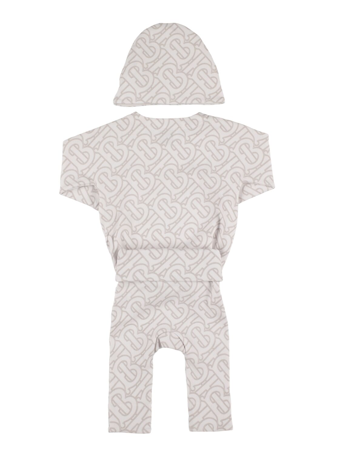 Shop Burberry Cotton Blend Bodysuit, Pants And Hat In White