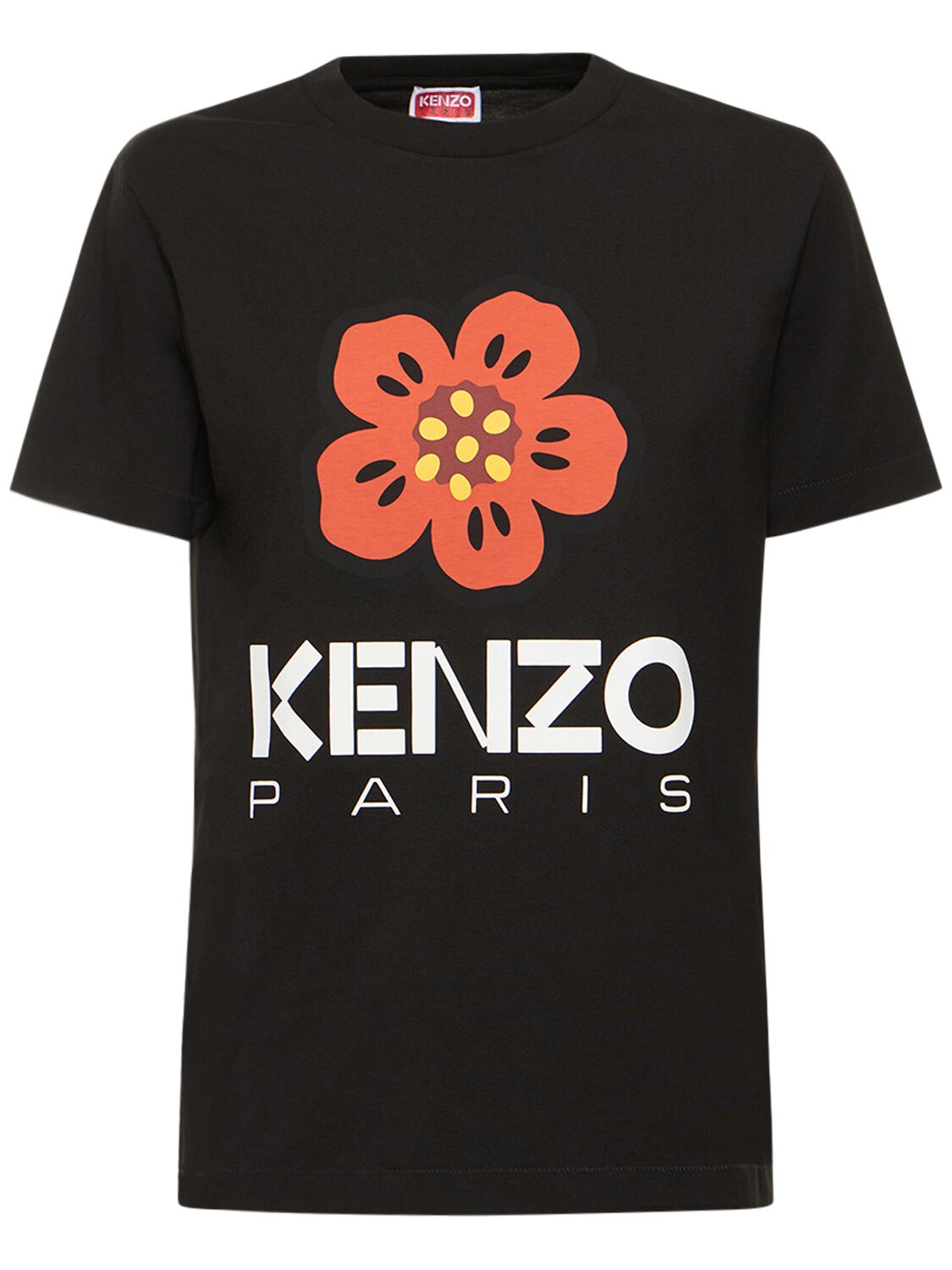 Kenzo Printed Logo Loose Cotton Jersey T-shirt In Black