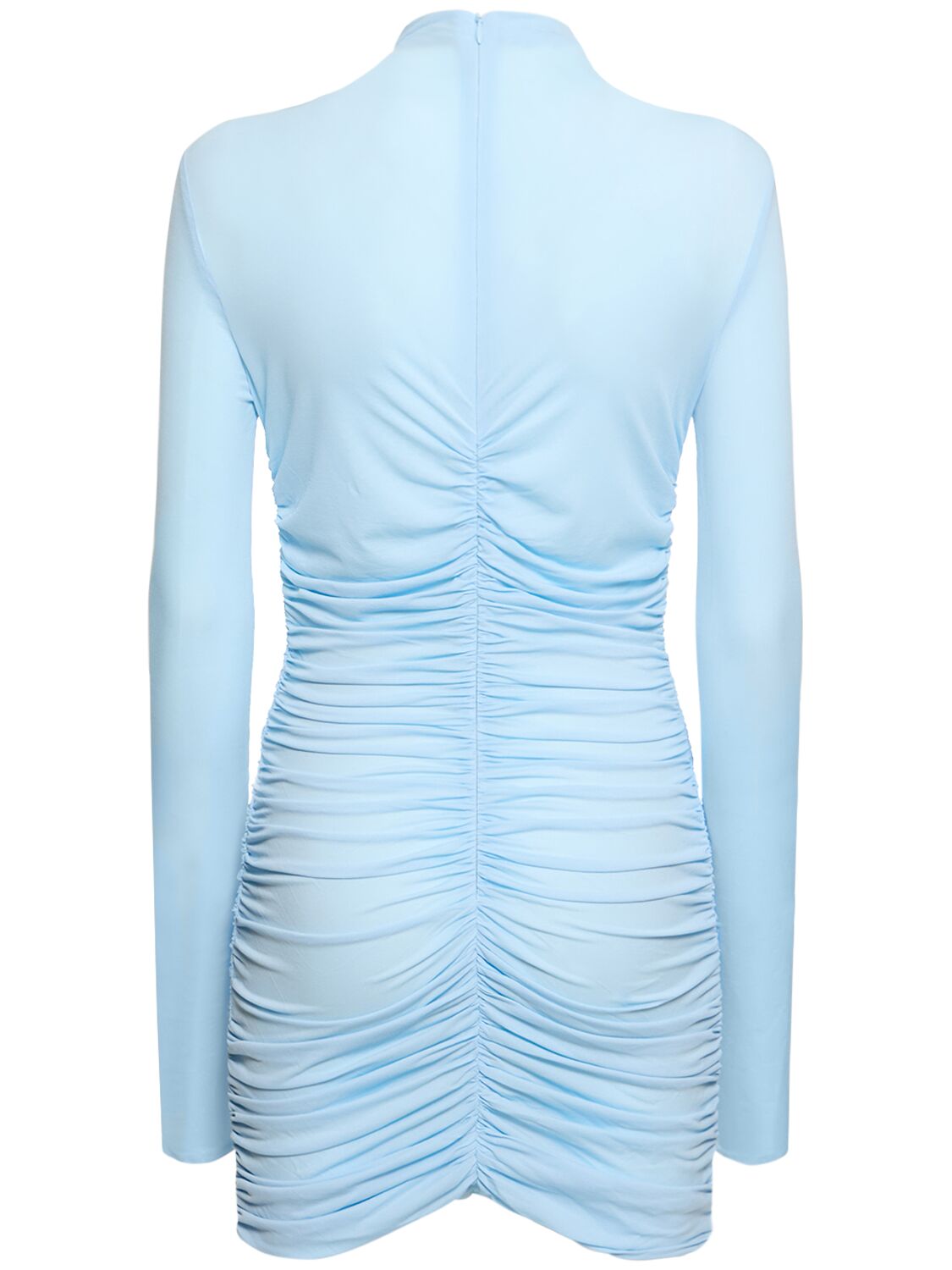 Shop Magda Butrym Ruched Jersey Mini Dress W/roses In Light Blue