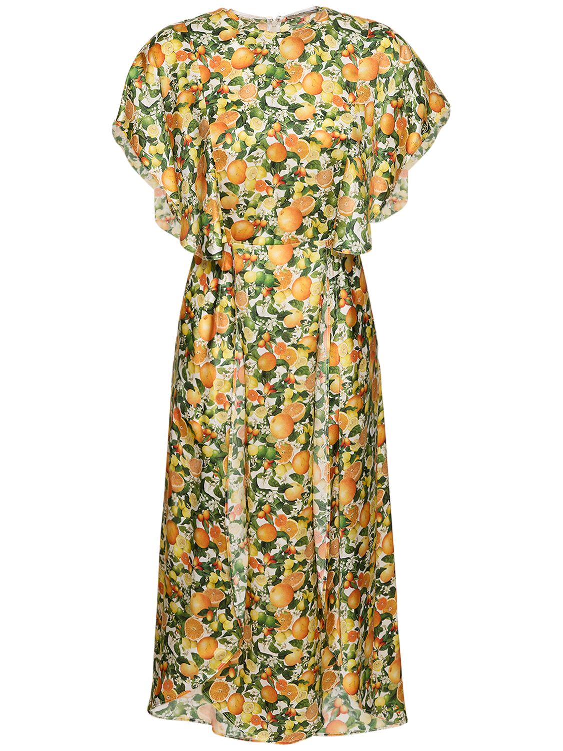 Shop Stella Mccartney Lemon Print Silk Midi Dress In Multicolor