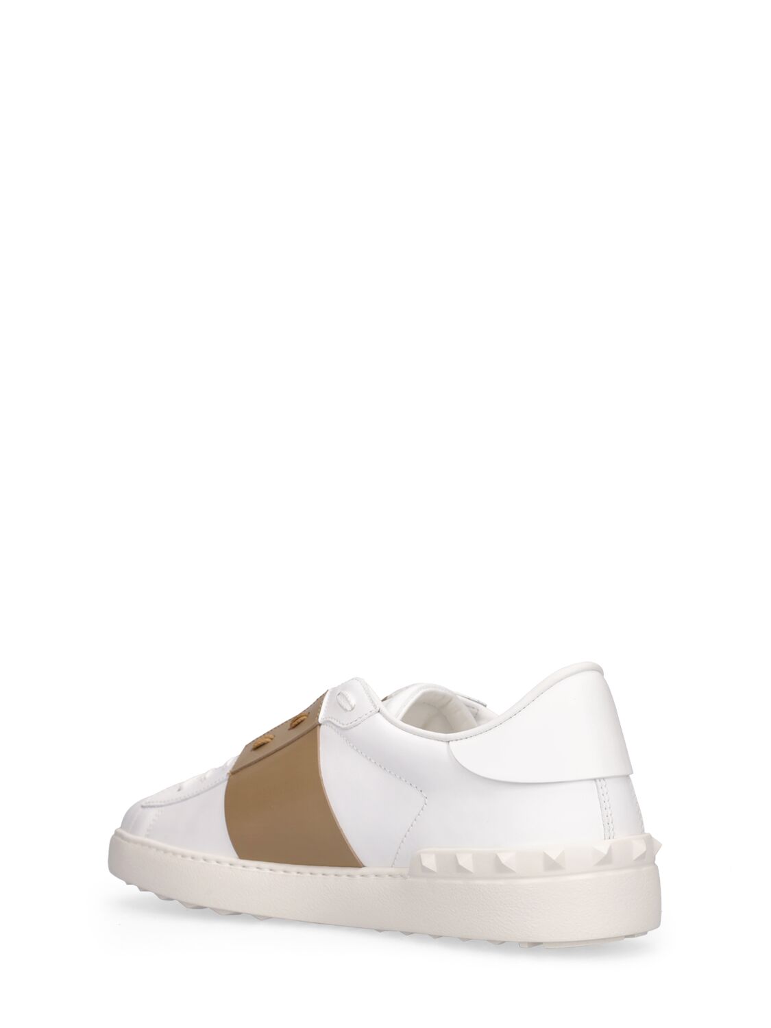 Shop Valentino Open Leather Low Top Sneakers In White,beige