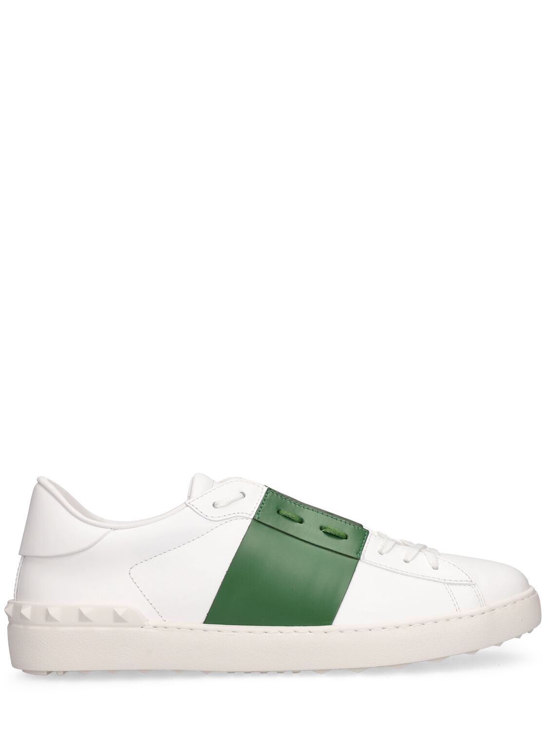 Valentino Garavani Open Leather Low Top Sneakers In White,green