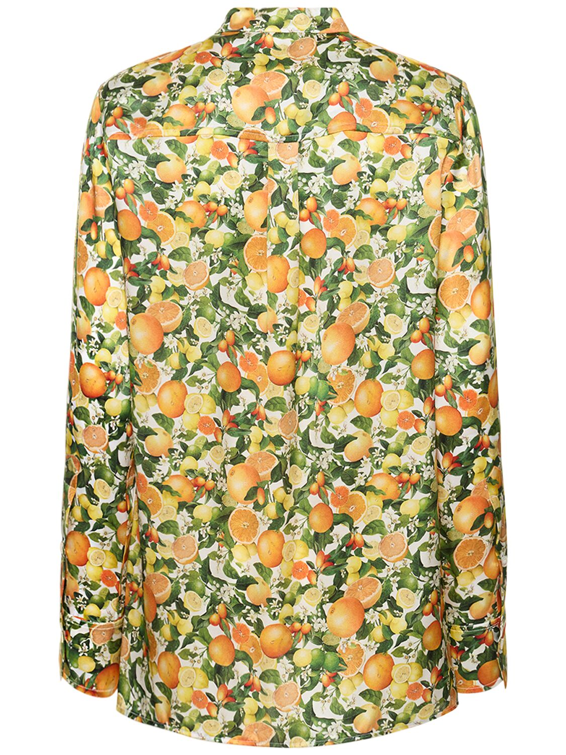 Shop Stella Mccartney "eva" Lemon Print Silk Long Sleeve Shirt In Multicolor