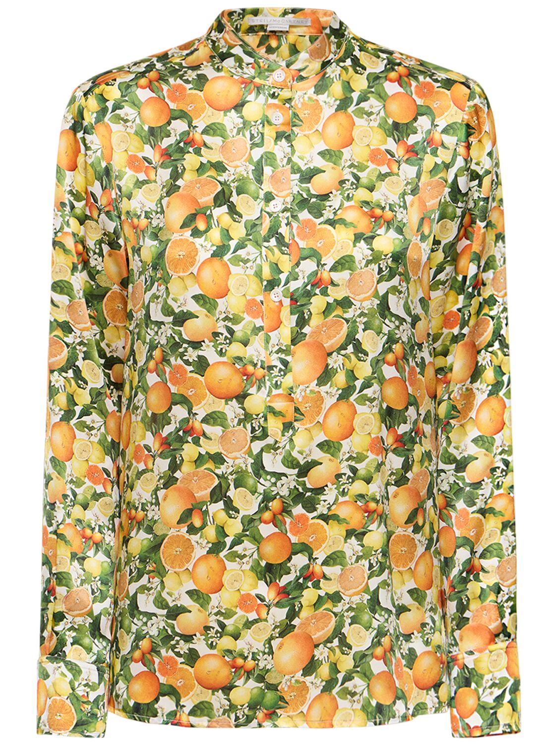 Stella Mccartney Eva Lemon Print Silk Long Sleeve Shirt In Multicolor