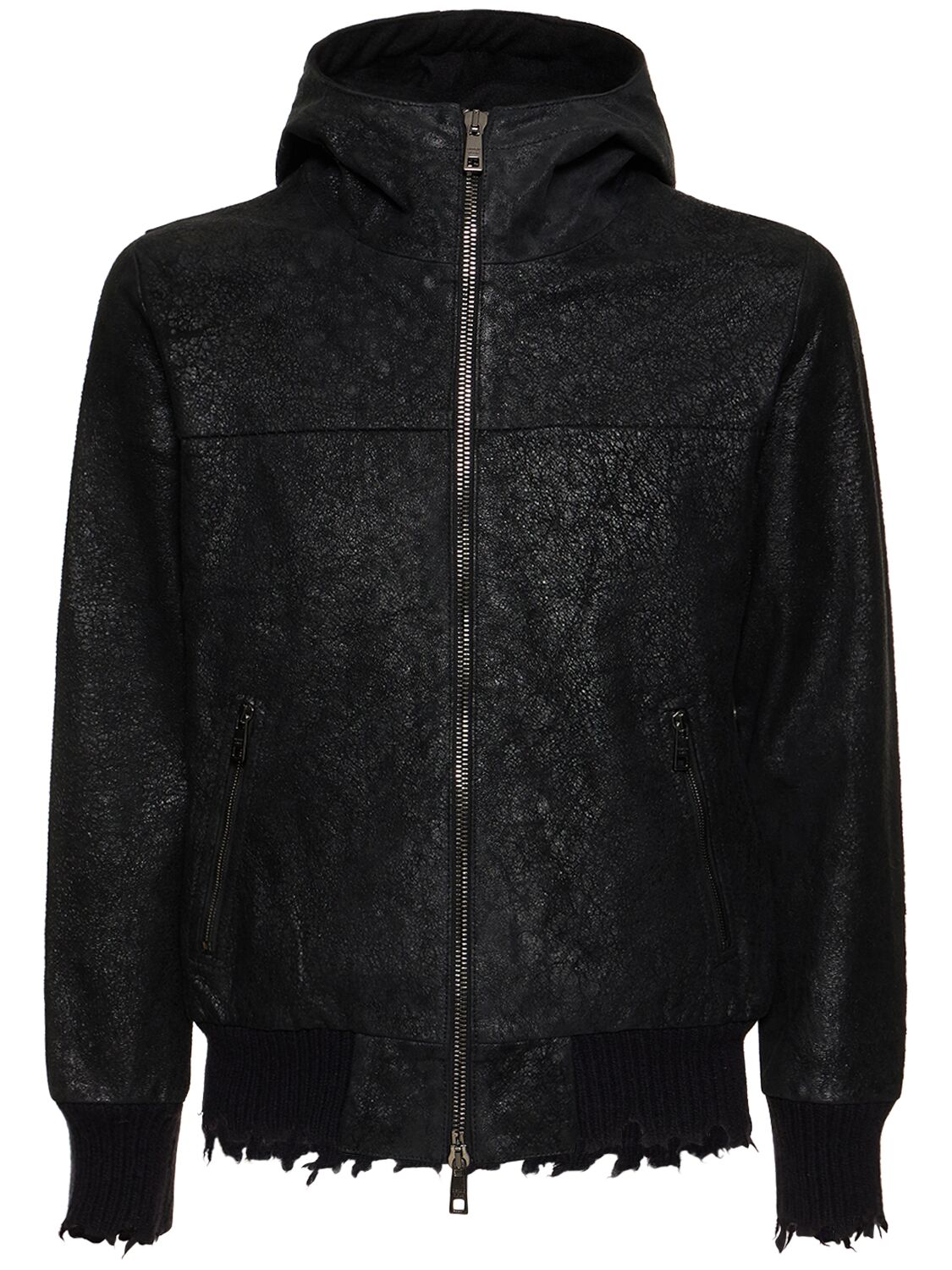 Hooded Waxed Leather Jacket