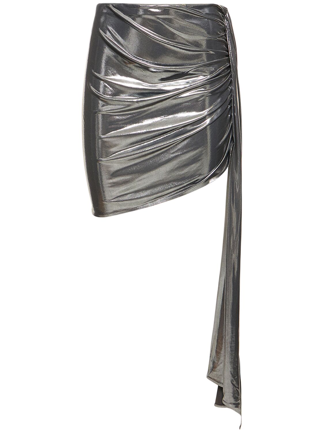 Shop Magda Butrym Draped Metallic Jersey Mini Skirt In Silver
