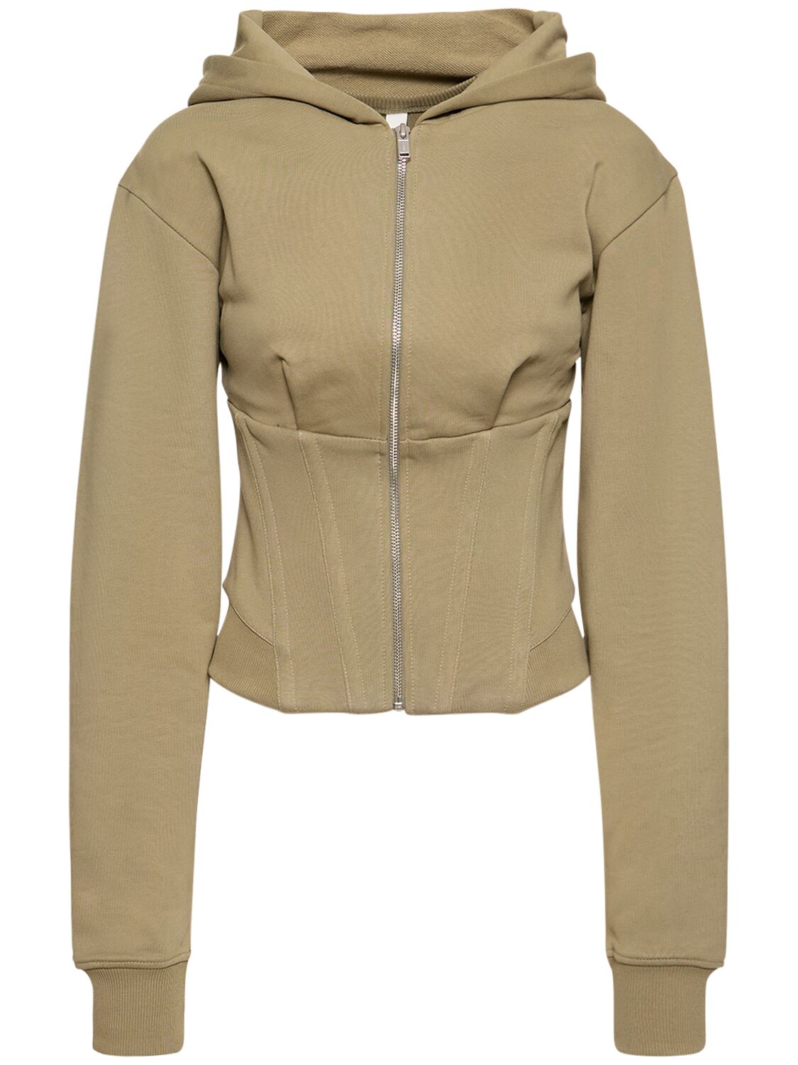 Dion Lee Cotton Jersey Corset Hoodie In Khaki