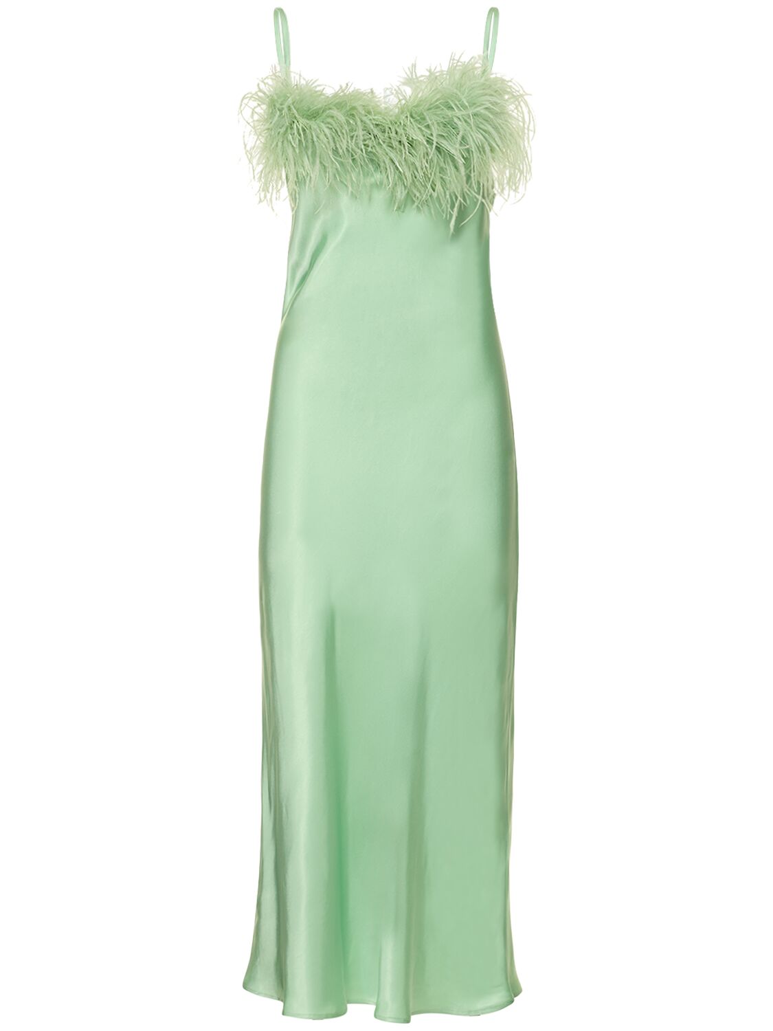 Sleeper Green Boheme Feather-trim Midi Dress