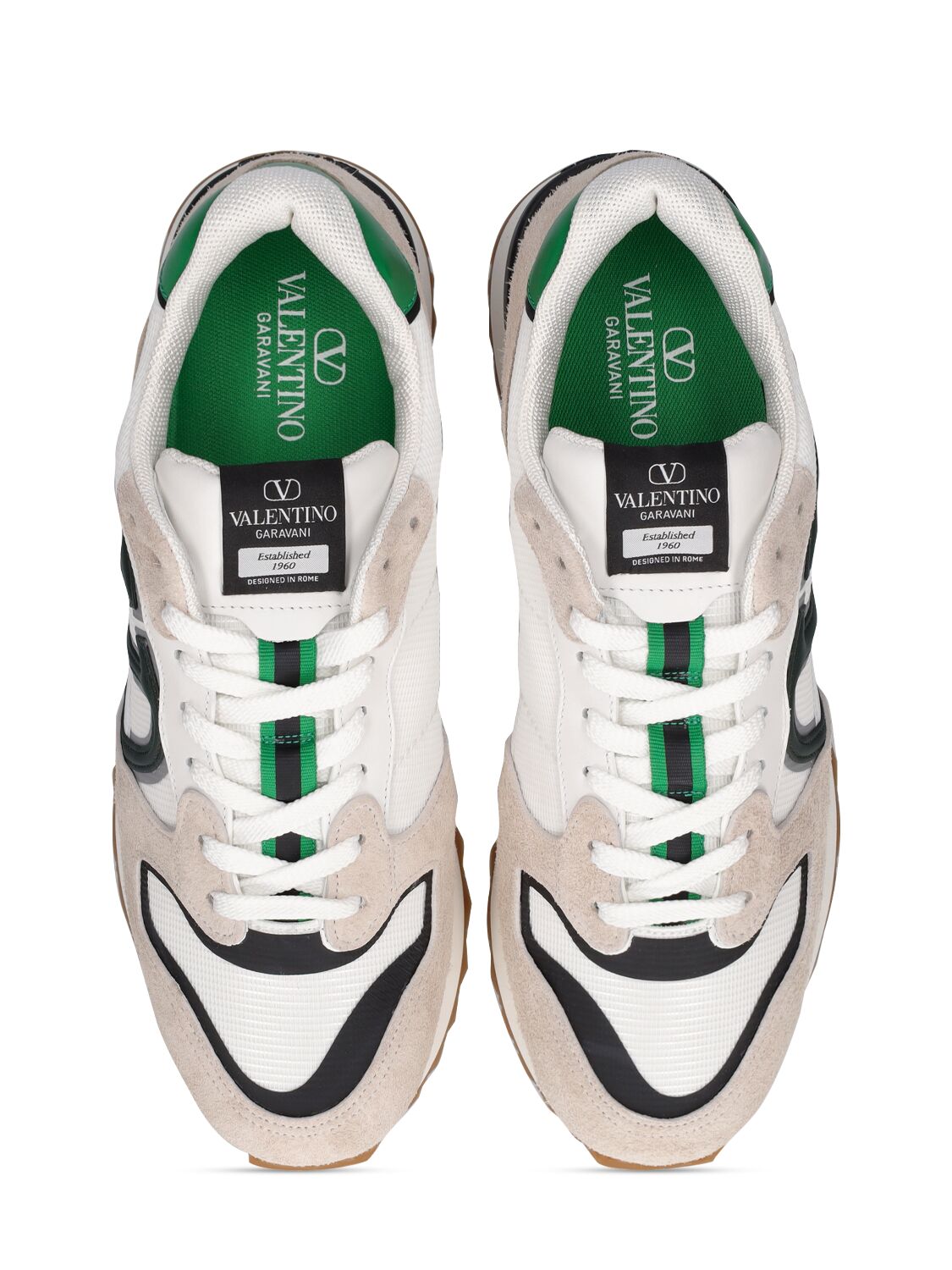 Shop Valentino Logo Leather Low Top Sneakers In Beige,green