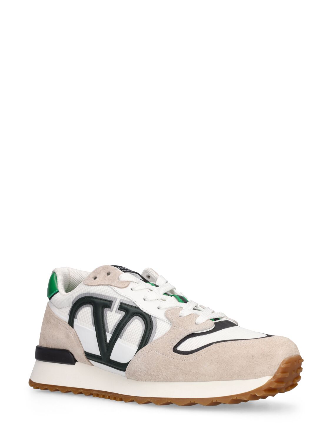 Shop Valentino Logo Leather Low Top Sneakers In Beige,green