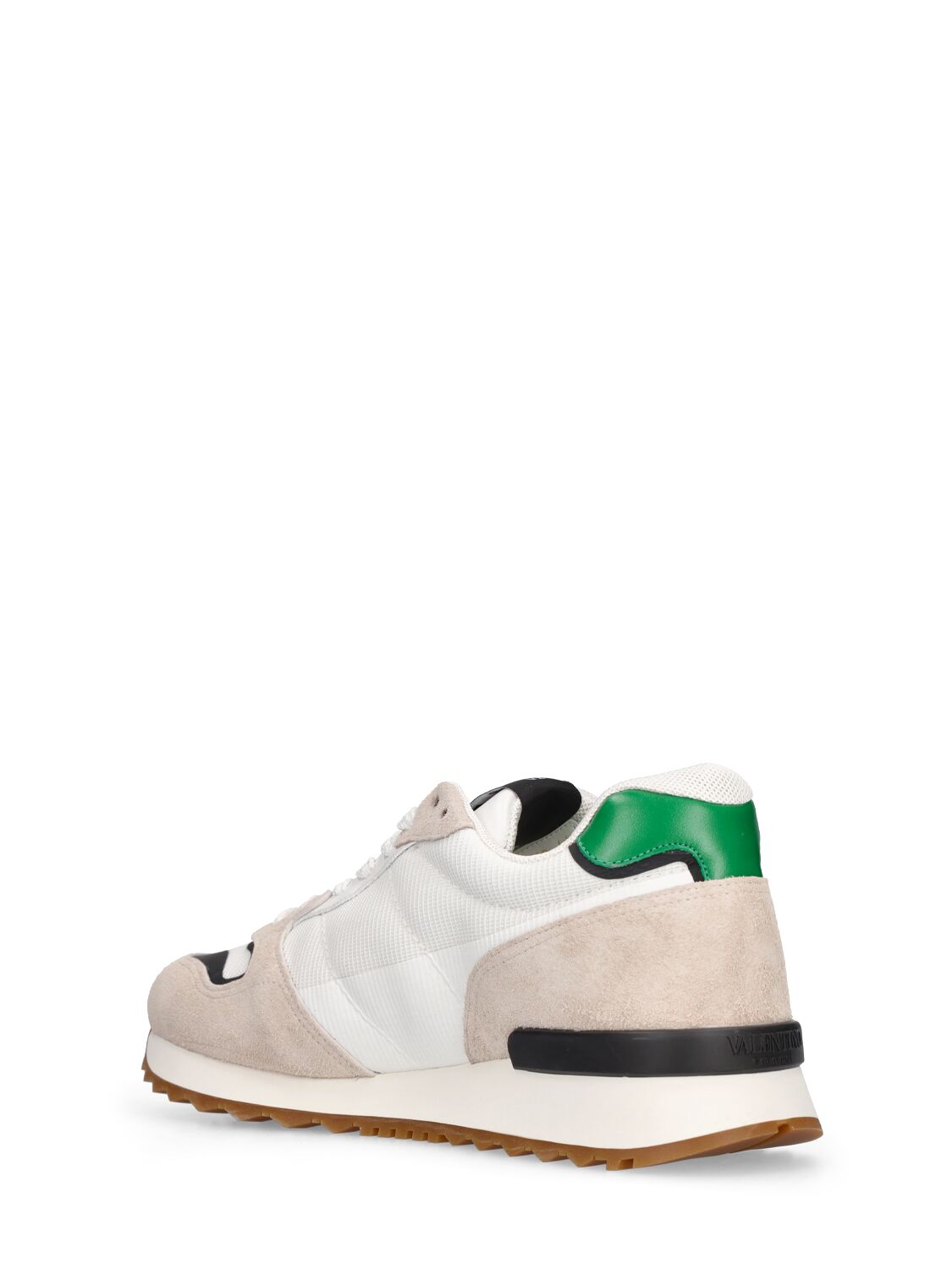 Shop Valentino Logo Leather Low Top Sneakers In Beige,green