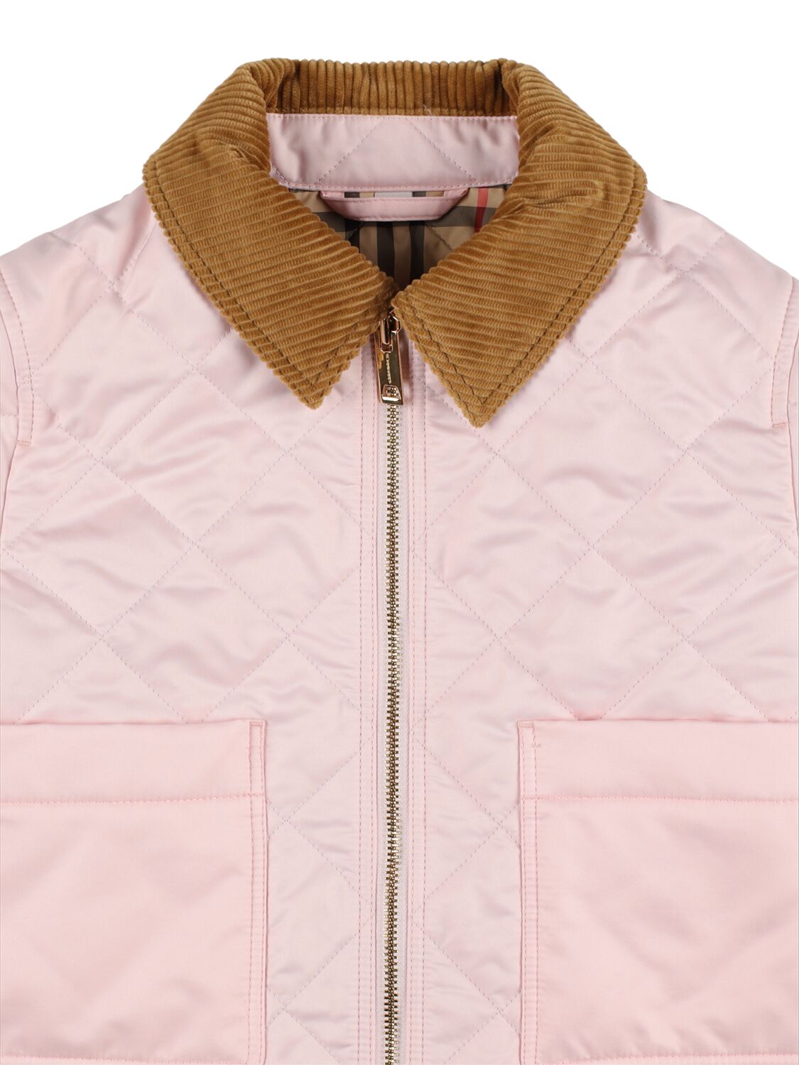Shop Burberry Quilted Jacket W/ Check Lining In Pink