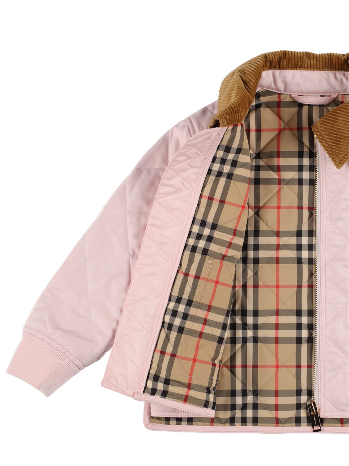 Shop Burberry Quilted Jacket W/ Check Lining In Pink