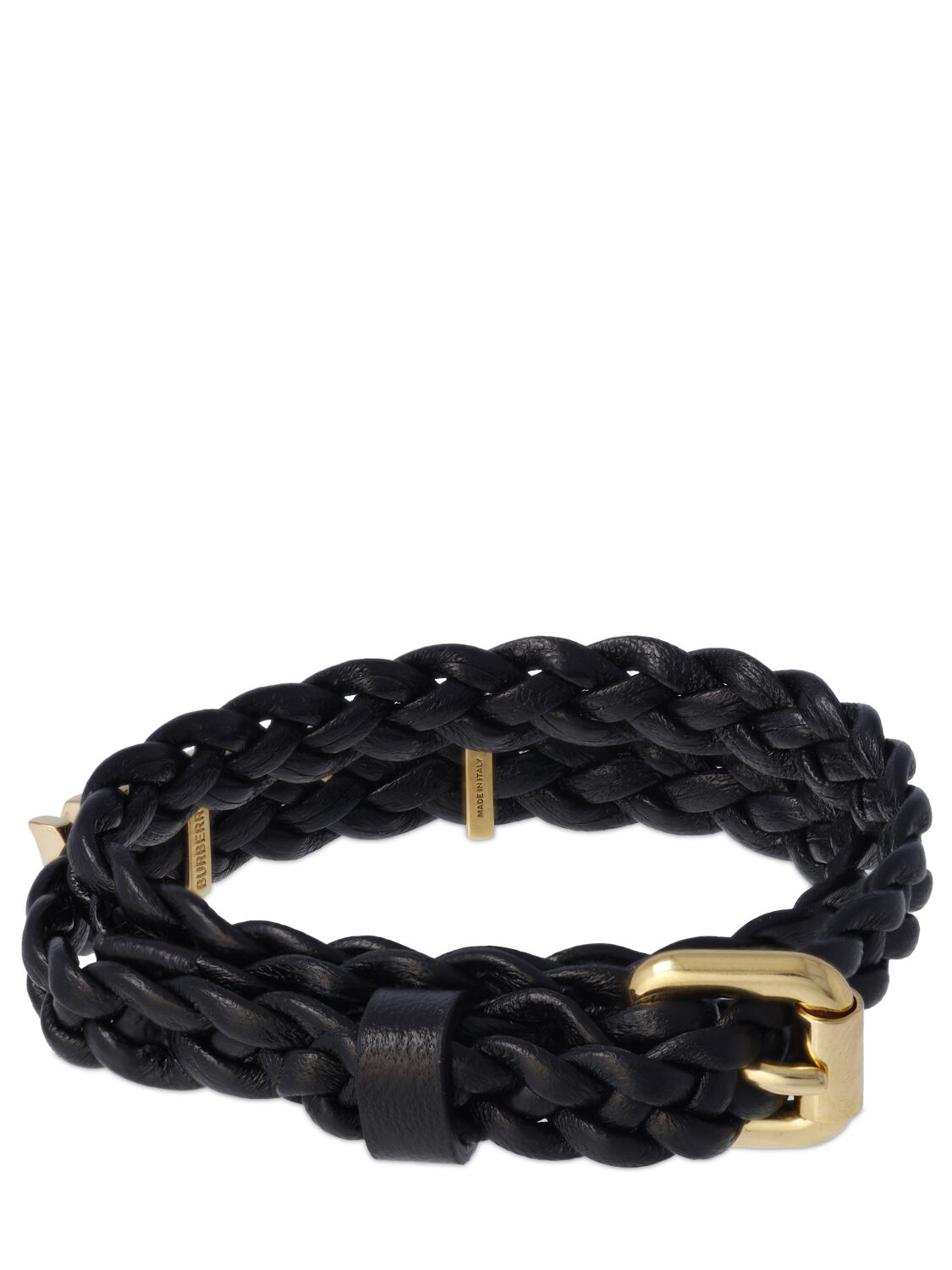 Shop Burberry Logo Braided Leather Bracelet In Black,gold