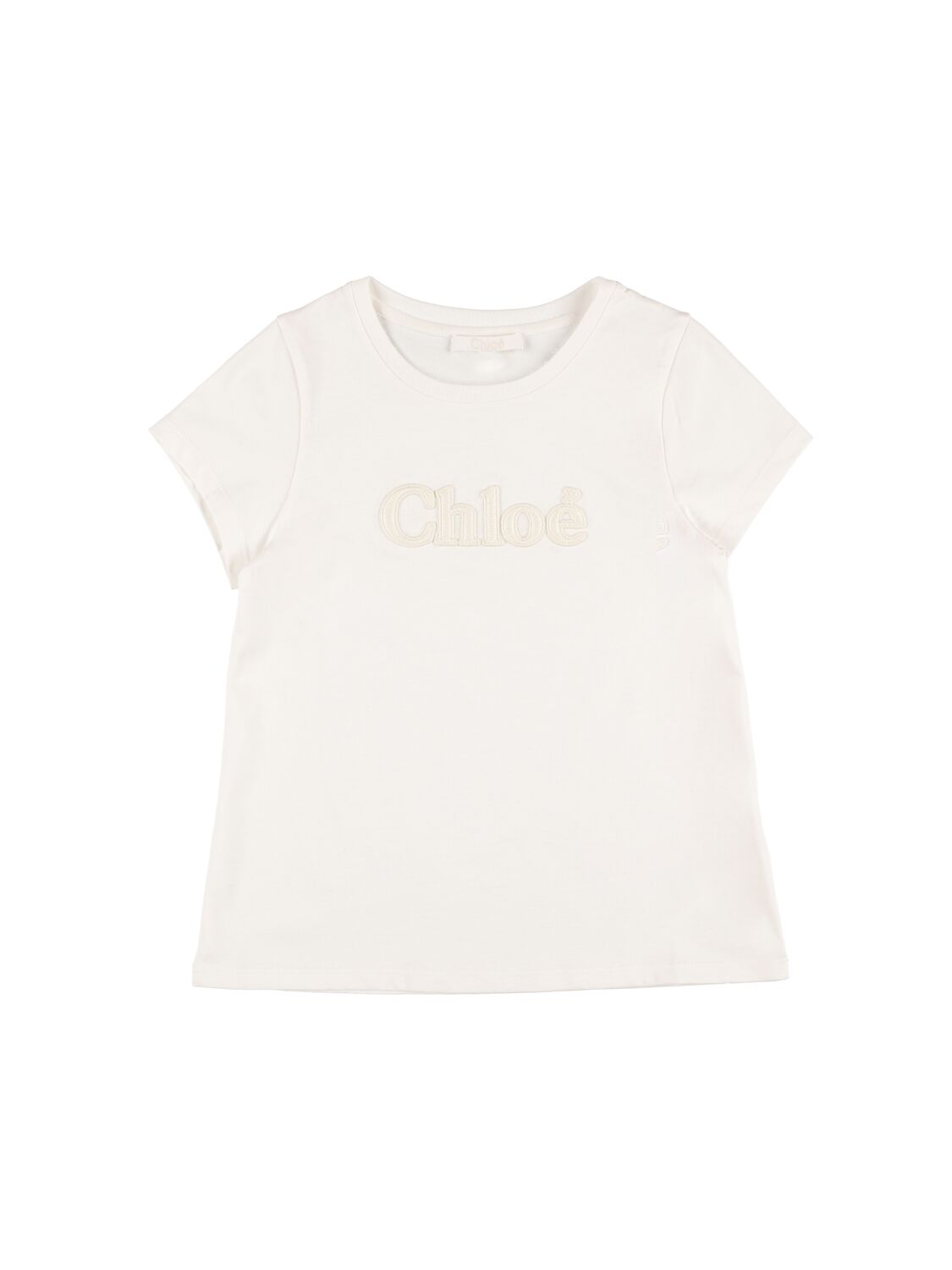 Chloé Kids' Logo有机棉平纹针织t恤 In 화이트