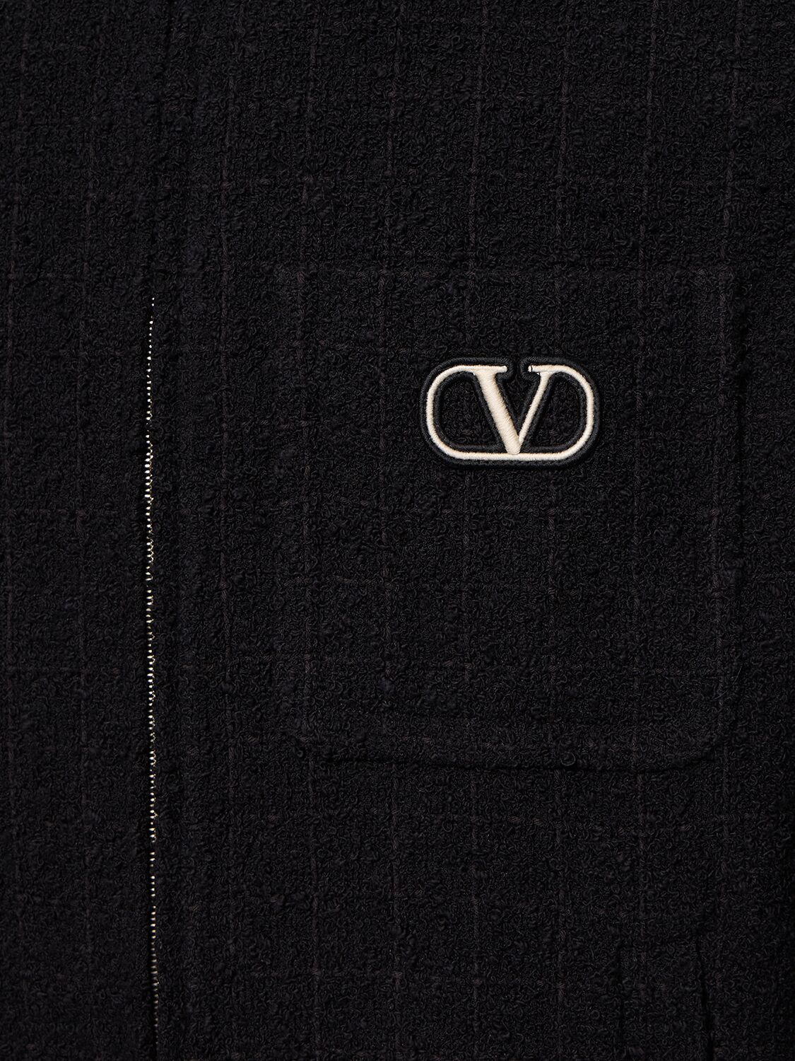 Shop Valentino Cotton Bouclé Zipped Jacket In 블랙