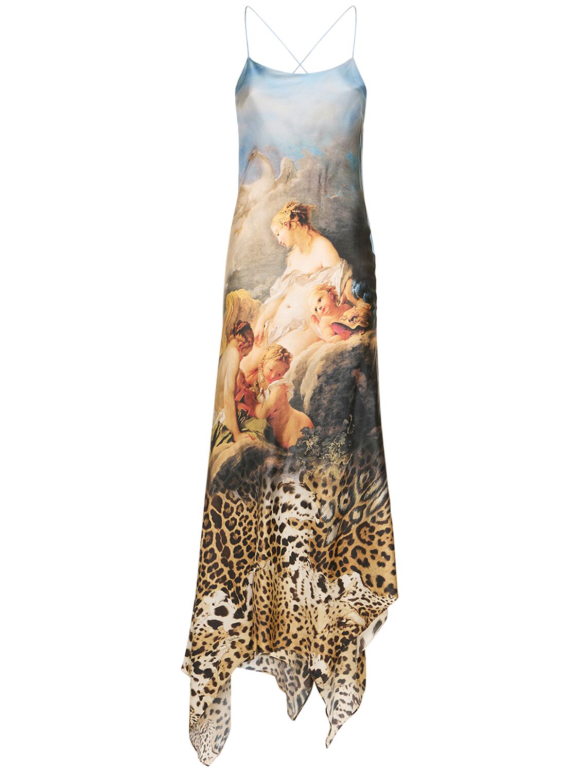 Shop Roberto Cavalli Printed Silk Long Dress In Multicolor