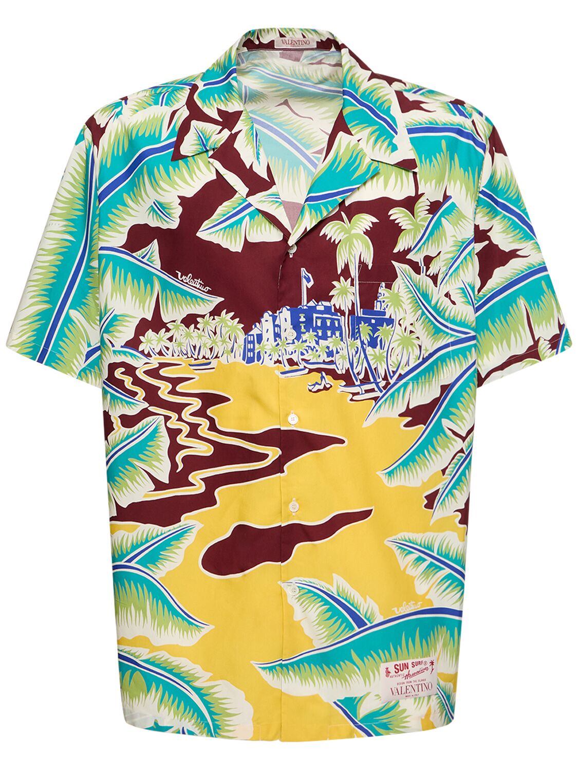 Shop Valentino Surf Rider Printed Cotton Bowling Shirt In Multicolor