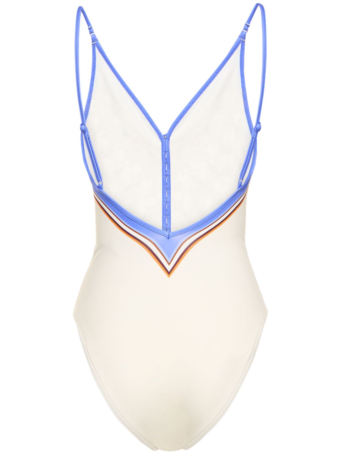 Shop Zimmermann Halcyon Plunge Neck Onepiece Swimsuit In Orange,blue