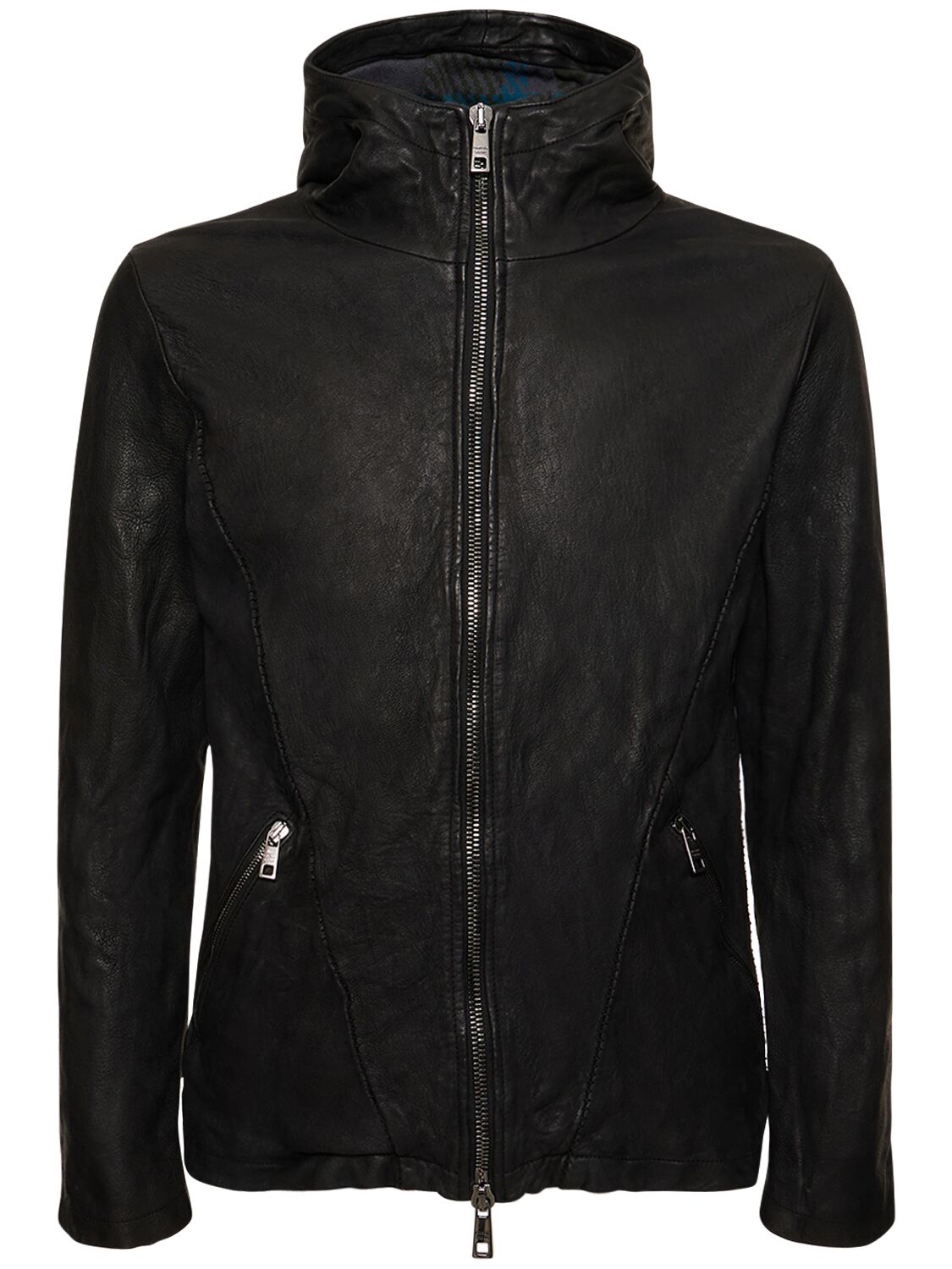 Image of Brushed Leather Hooded Jacket