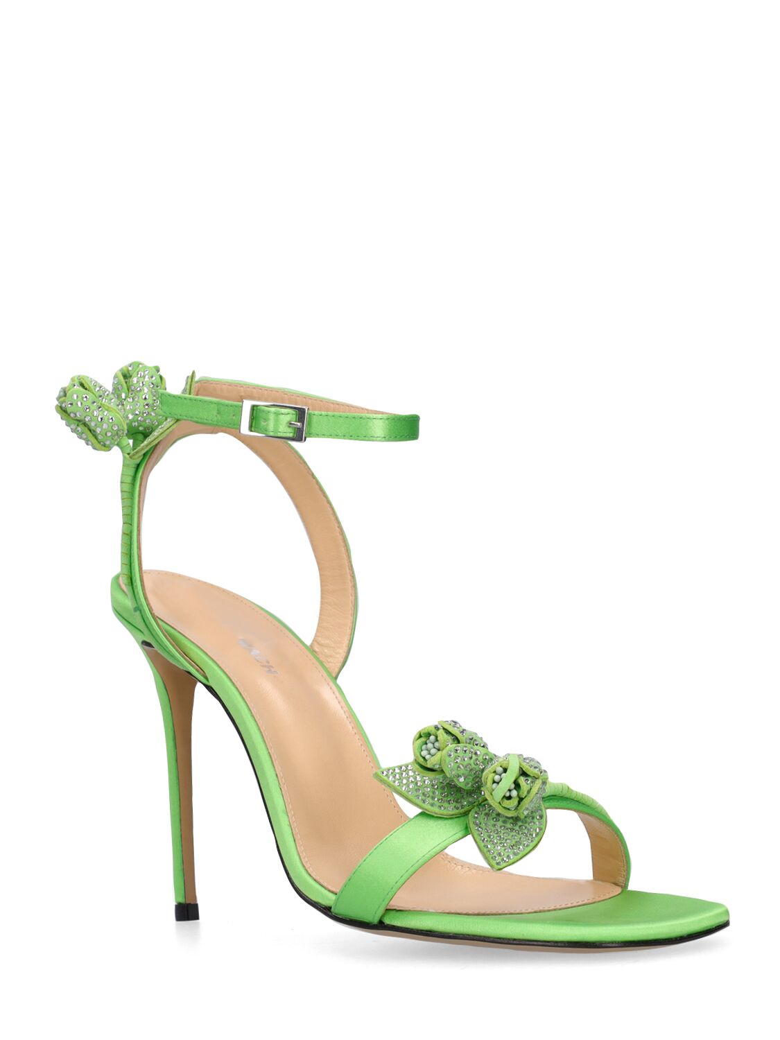 Shop Mach & Mach 110mm Wonder Tulip Satin Sandals In Green