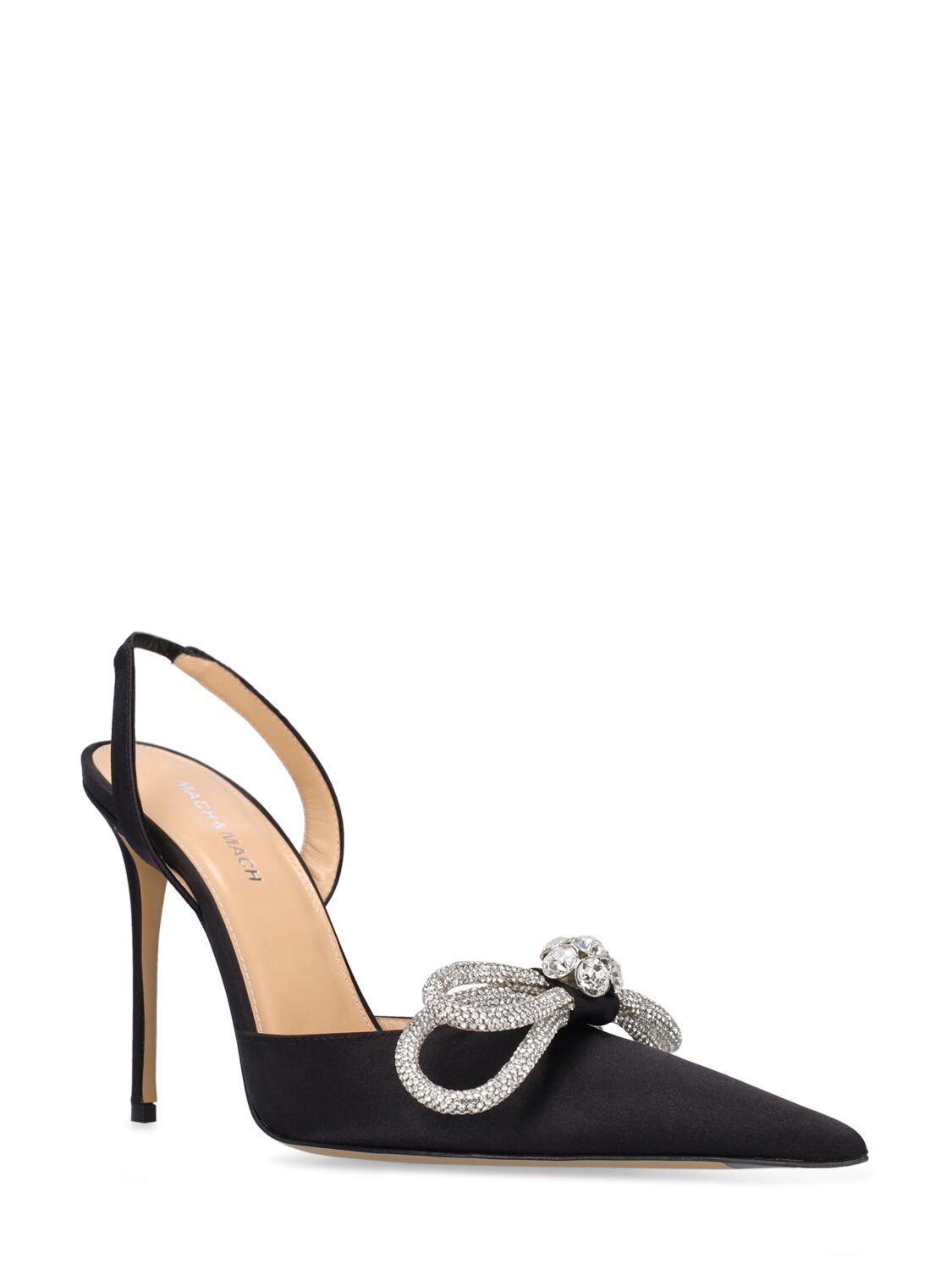 Shop Mach & Mach 110mm Double Bow Satin Slingback Pumps In Black