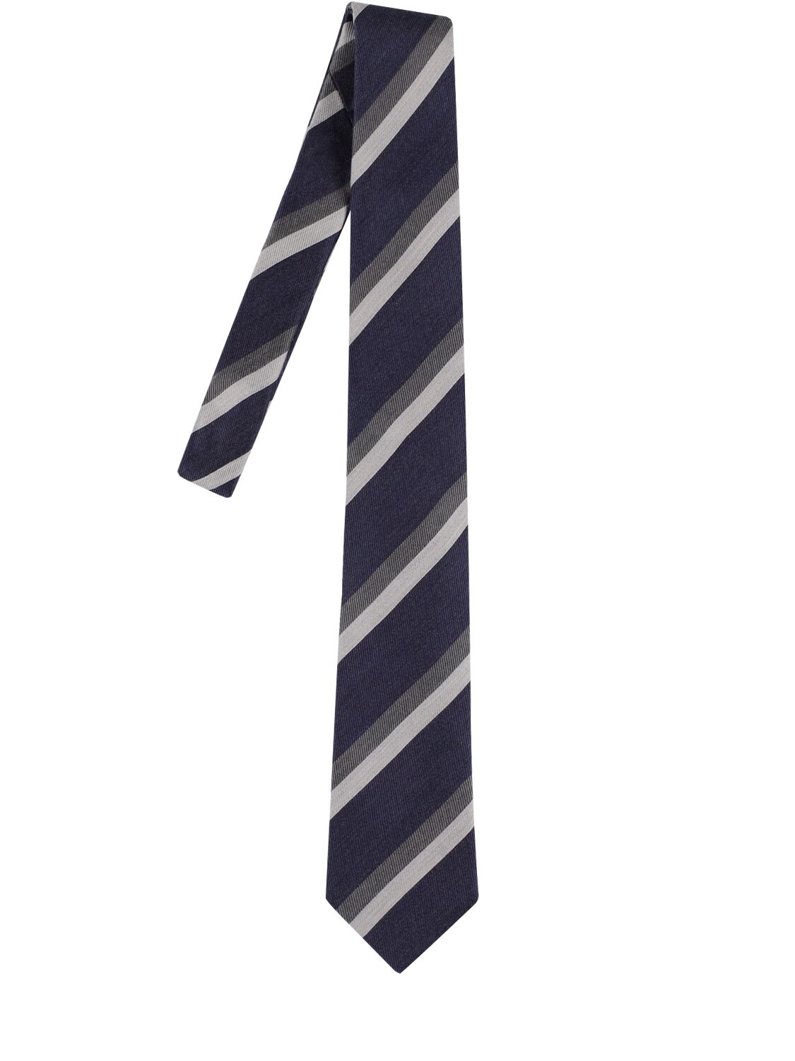 Brunello Cucinelli Classic Striped Silk & Wool Tie In Blue,pearl