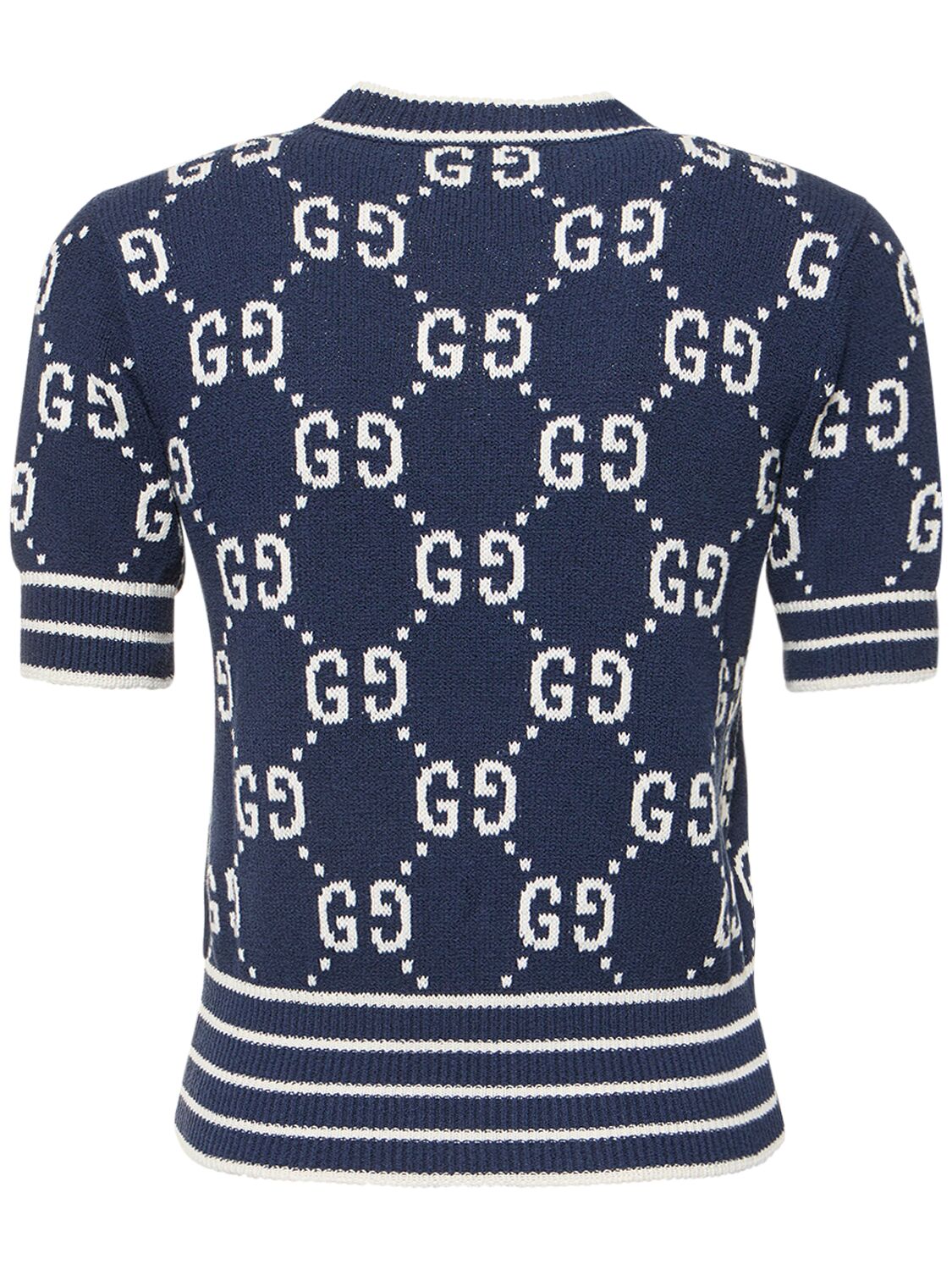 Shop Gucci Gg Cotton Blend Knit Top In Navy,ivory