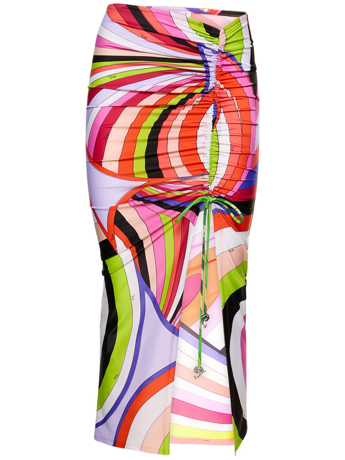Pucci Ruched Printed Midi Skirt In Multicolor