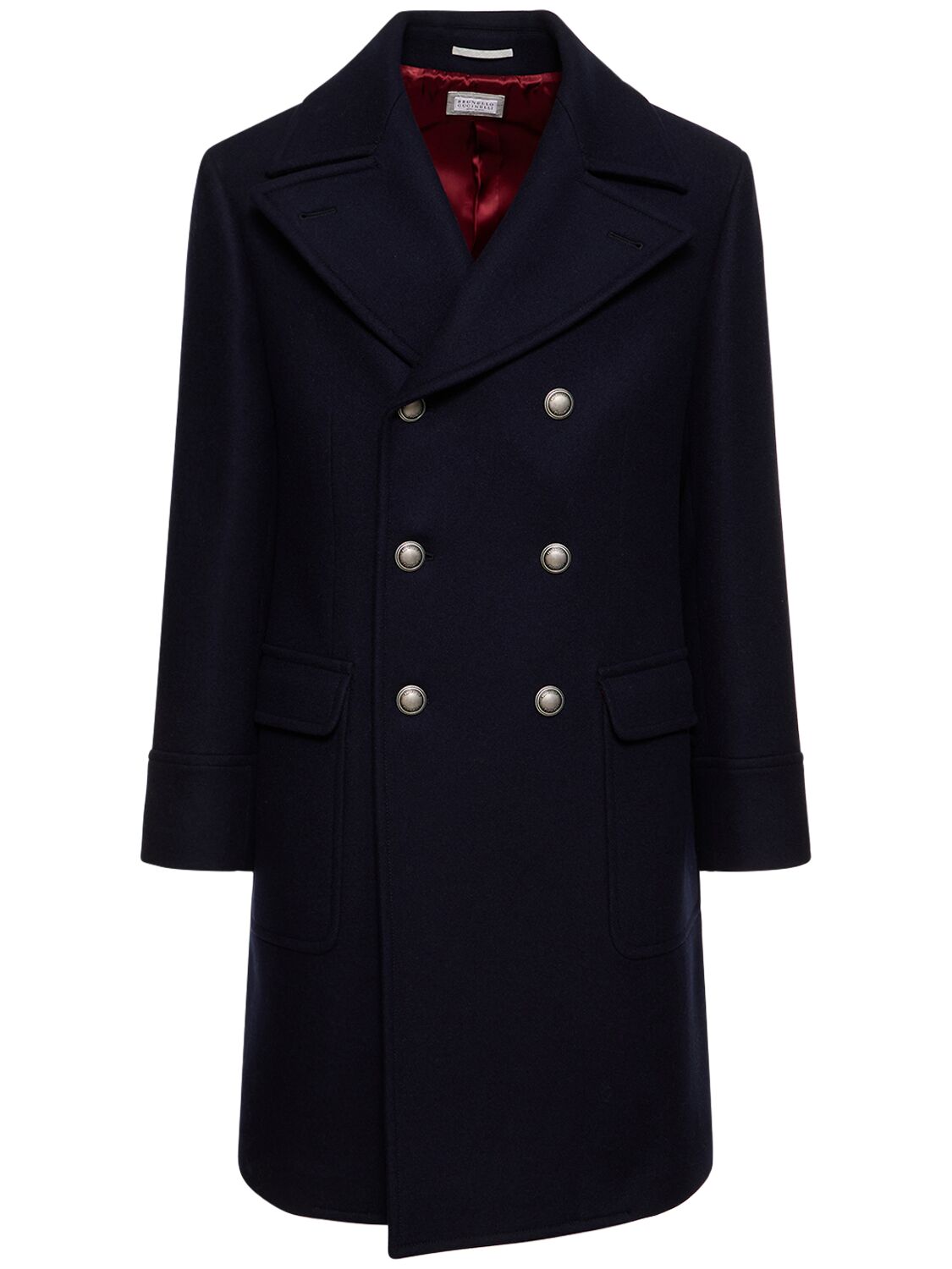 Shop Brunello Cucinelli Double Breasted Wool & Cashmere Coat In Navy