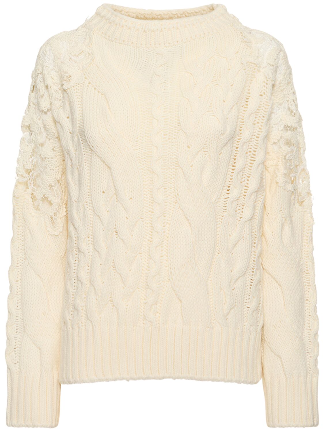 ERMANNO SCERVINO WOOL BLEND CABLE KNIT & LACE SWEATER