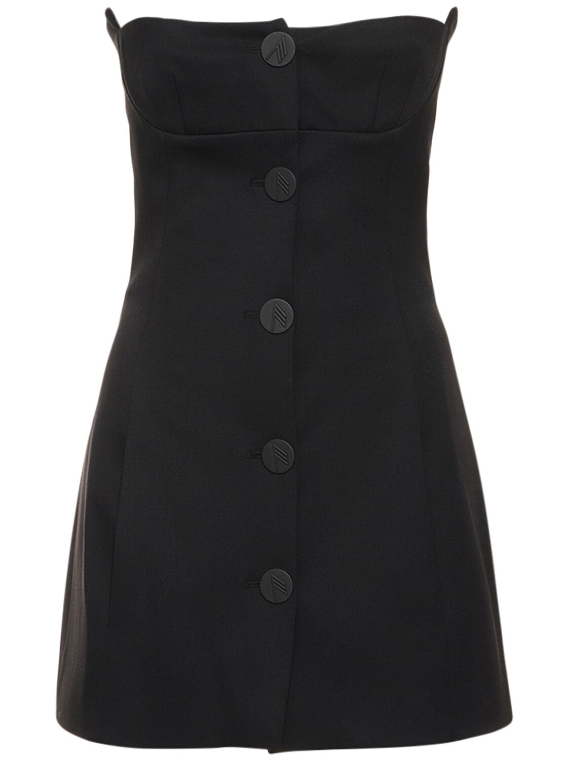 Shop Attico Strapless Cady Mini Dress W/ Buttons In Black