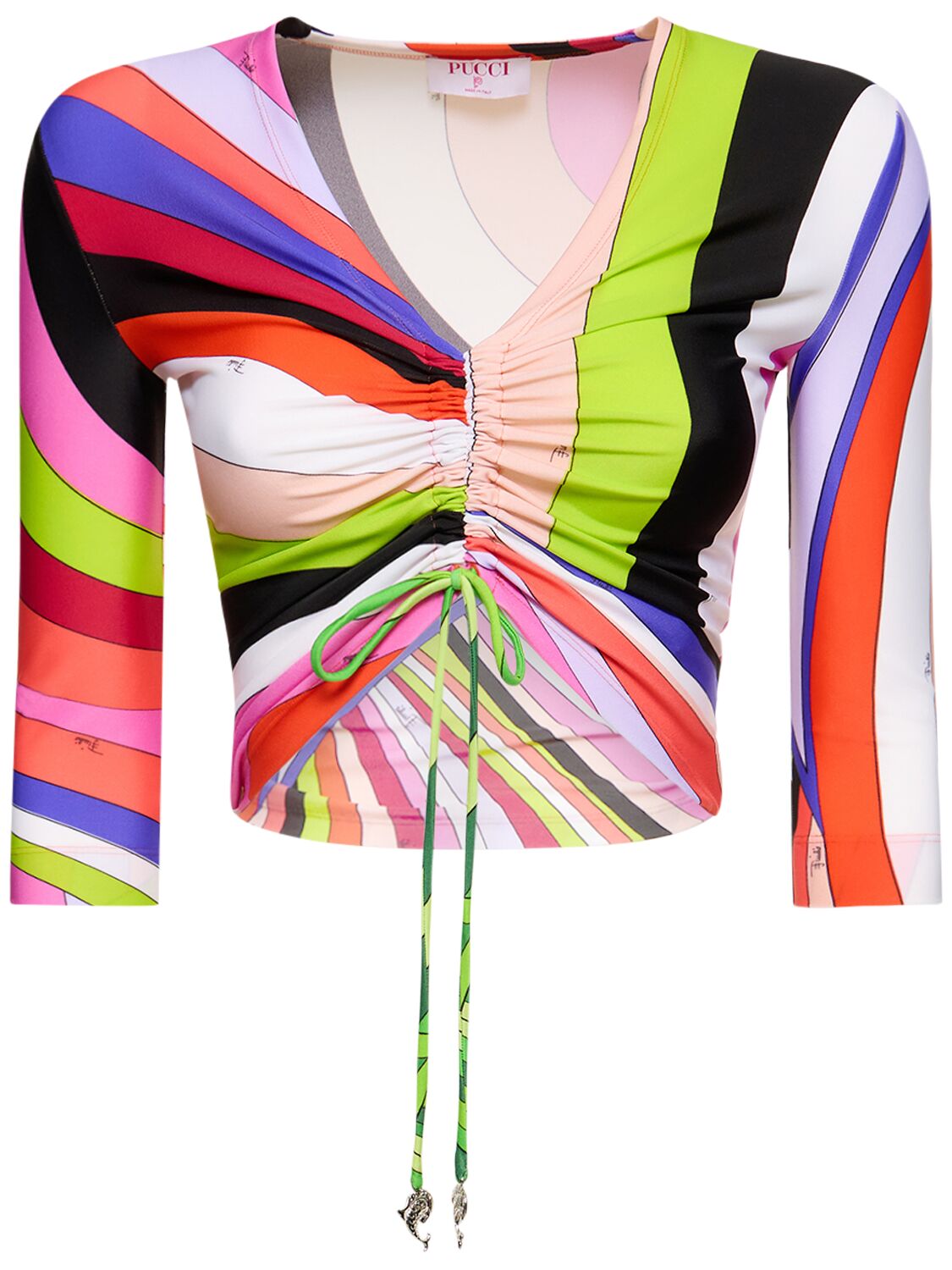 Pucci Ruched Printed Crop Top In Multicolor