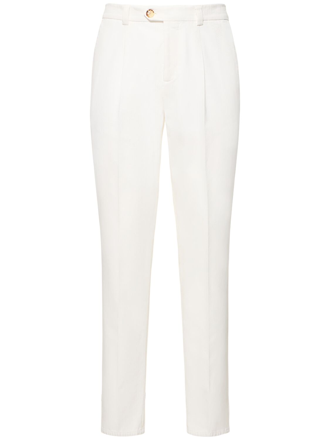 Brunello Cucinelli Cotton Gabardine Straight Trousers In White