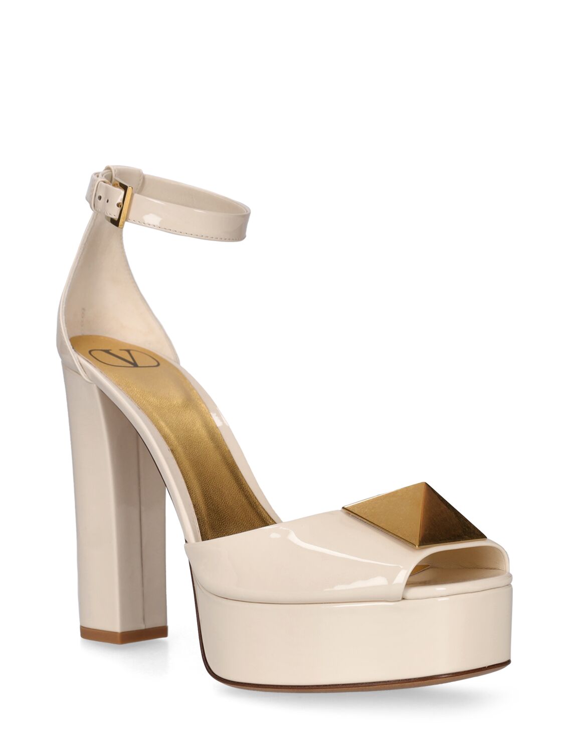 Shop Valentino 120mm One Stud Patent Leather Pumps In Ivory