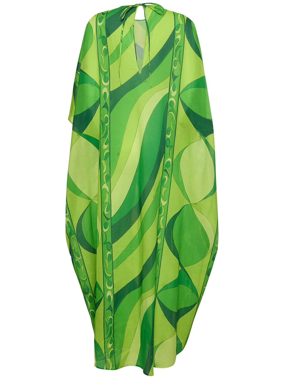 Shop Pucci Pesci Cotton Voile Long Kaftan Dress In Green